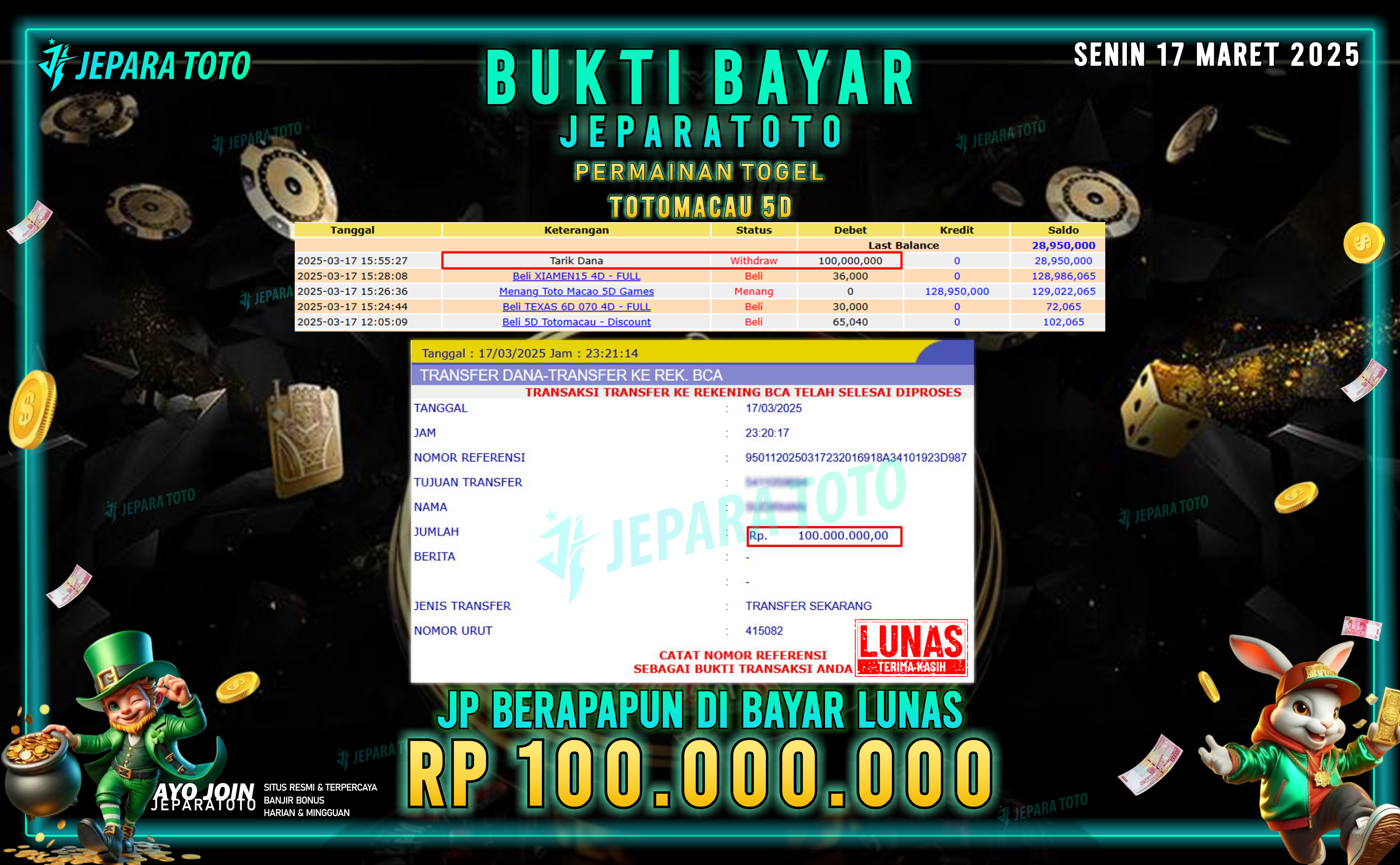 BUKTI KEMENANGAN TOGEL MEMBER JEPARATOTO | TOTOMACAU 5D