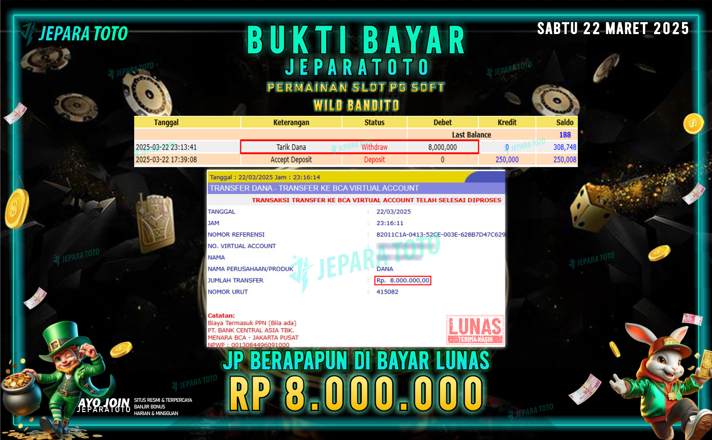 BUKTI KEMENANGAN MEMBER JEPARATOTO SLOT PG SOFT | GAME WILD BANDITO