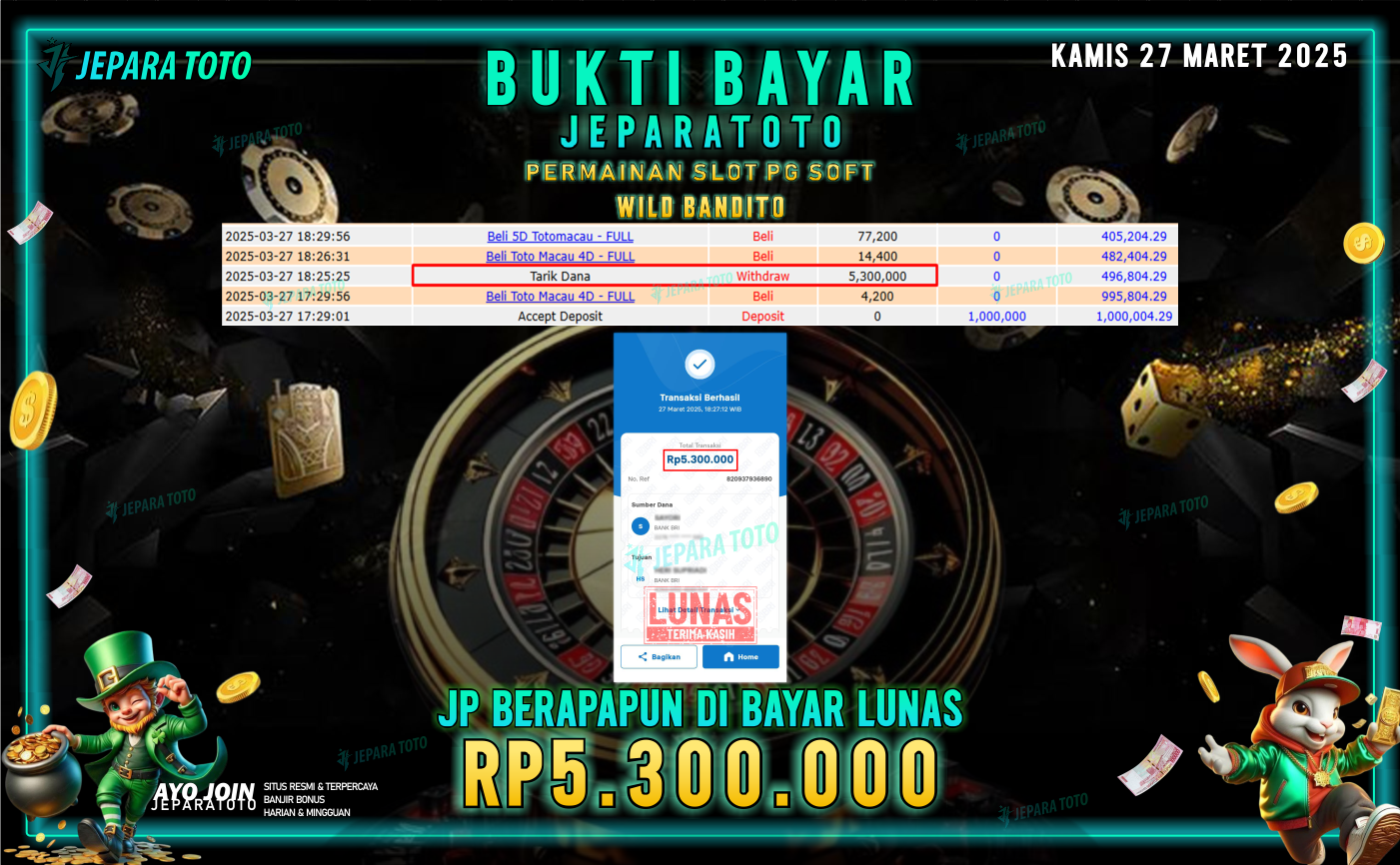 BUKTI KEMENANGAN MEMBER JEPARATOTO SLOT PG SOFT | GAME WILD BANDITO