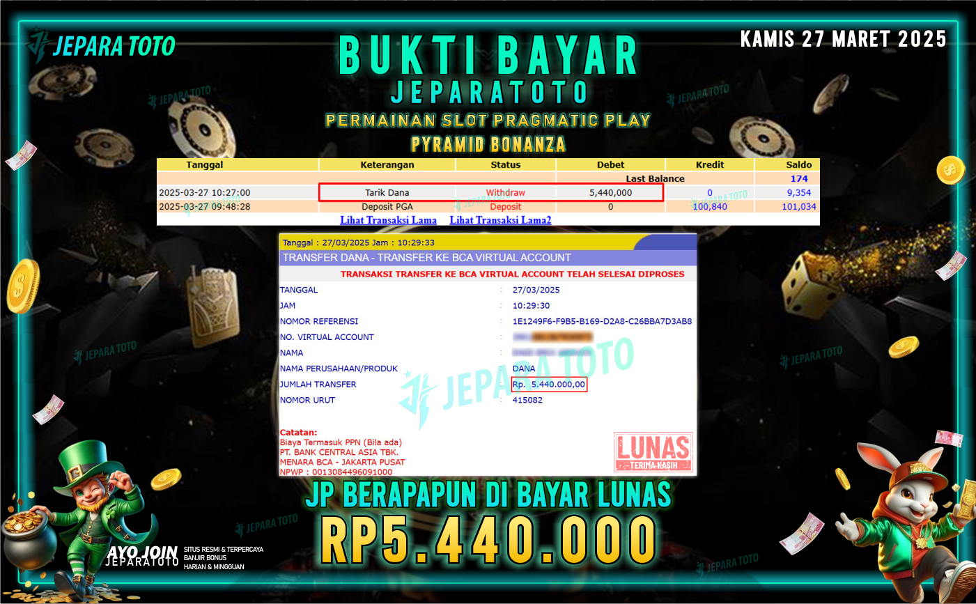 BUKTI KEMENANGAN MEMBER JEPARATOTO SLOT PRAGMATIC PLAY | GAME PYRAMID BONANZA