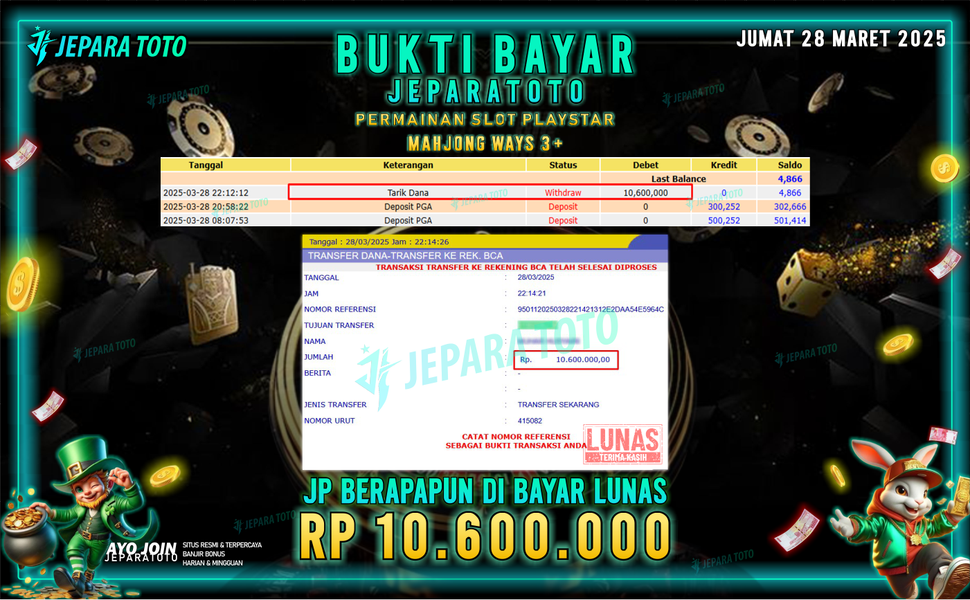 BUKTI KEMENANGAN MEMBER JEPARATOTO SLOT PLAYSTAR | MAHJONG WAYS 3+