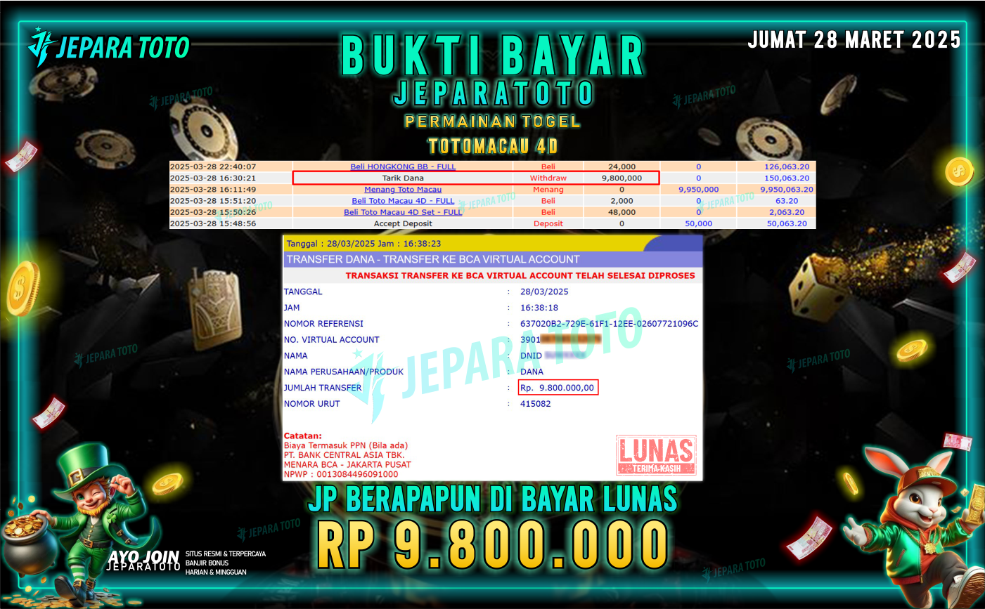 BUKTI KEMENANGAN TOGEL MEMBER JEPARATOTO | TOTOMACAU 4D