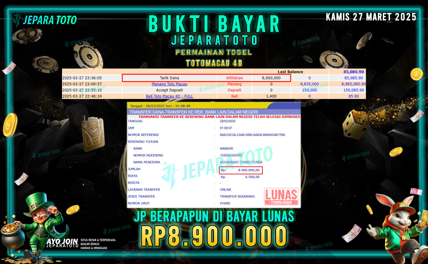 BUKTI KEMENANGAN TOGEL MEMBER JEPARATOTO | TOTOMACAU 4D