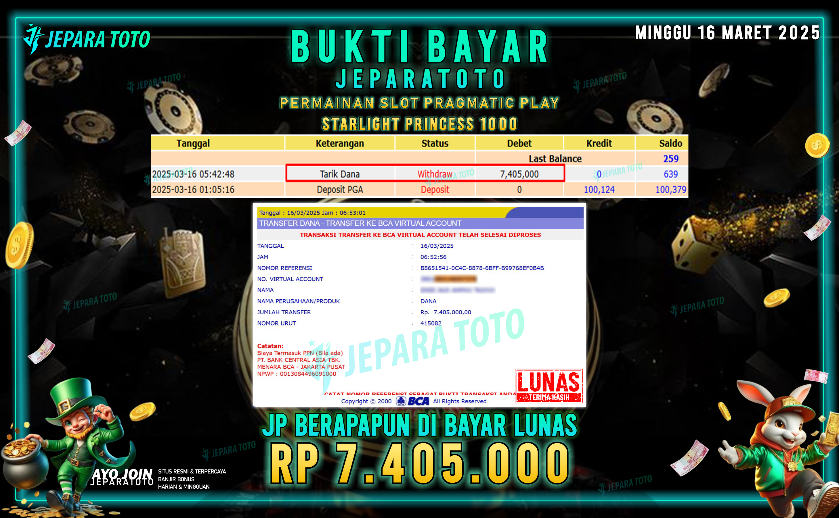 BUKTI KEMENANGAN MEMBER JEPARATOTO SLOT PRAGMATIC PLAY | GAME STARLIGHT PRINCESS 1000