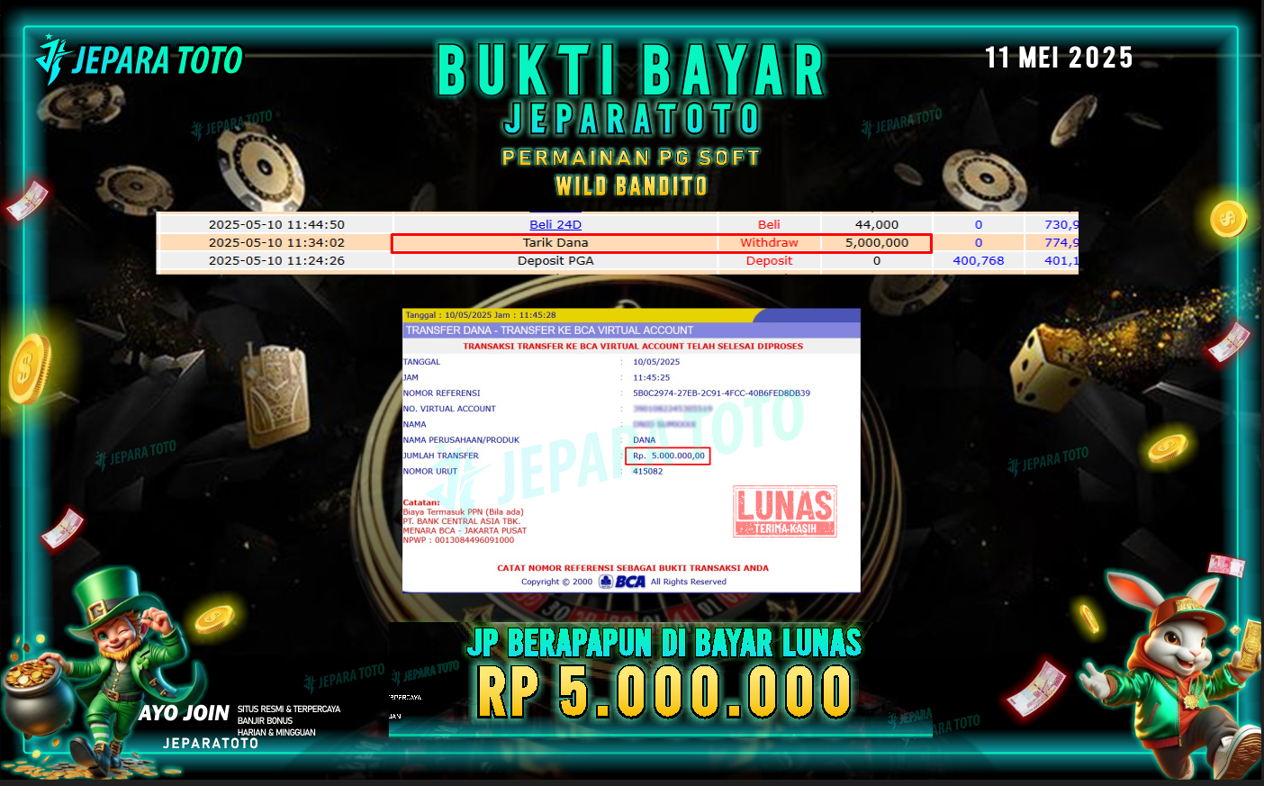 BUKTI KEMENANGAN MEMBER JEPARATOTO | WILD BANDITO