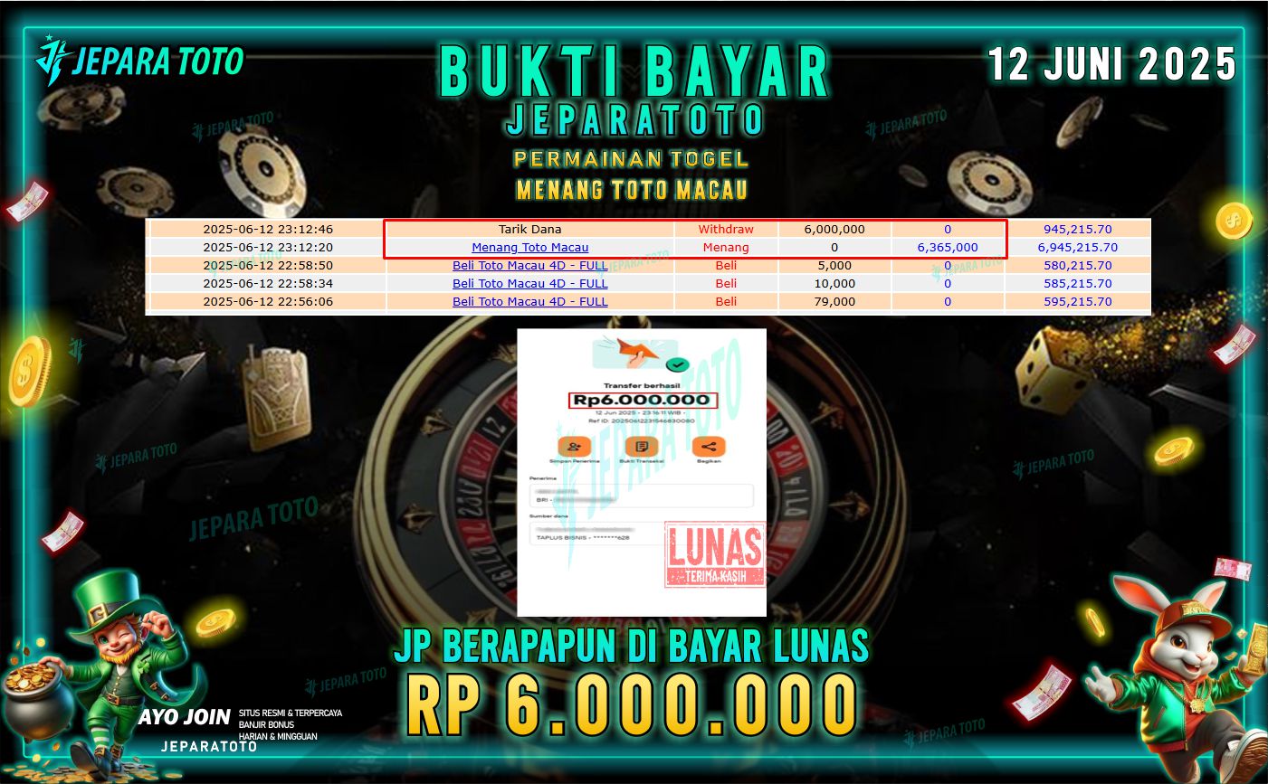 BUKTI KEMENANGAN MEMBER JEPARATOTO | MENANG TOTO MACAU