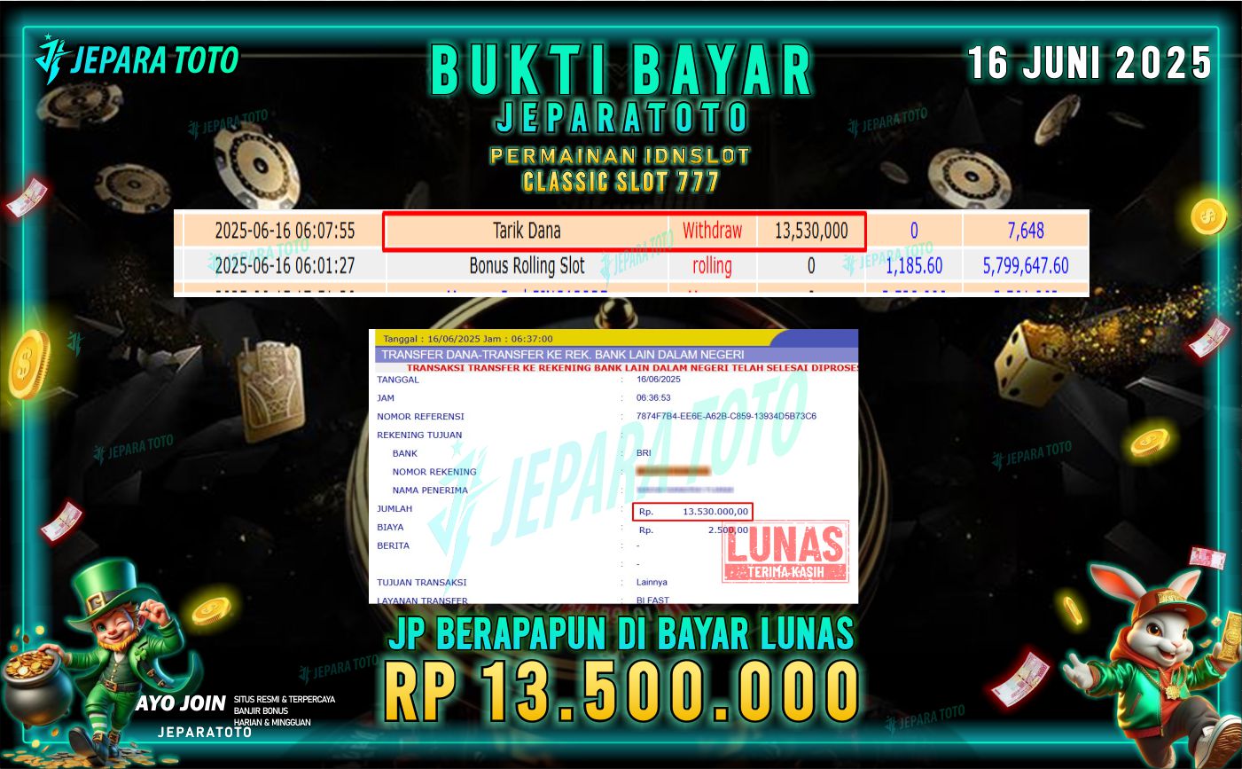 BUKTI KEMENANGAN MEMBER JEPARATOTO | CLASSIC SLOT 777