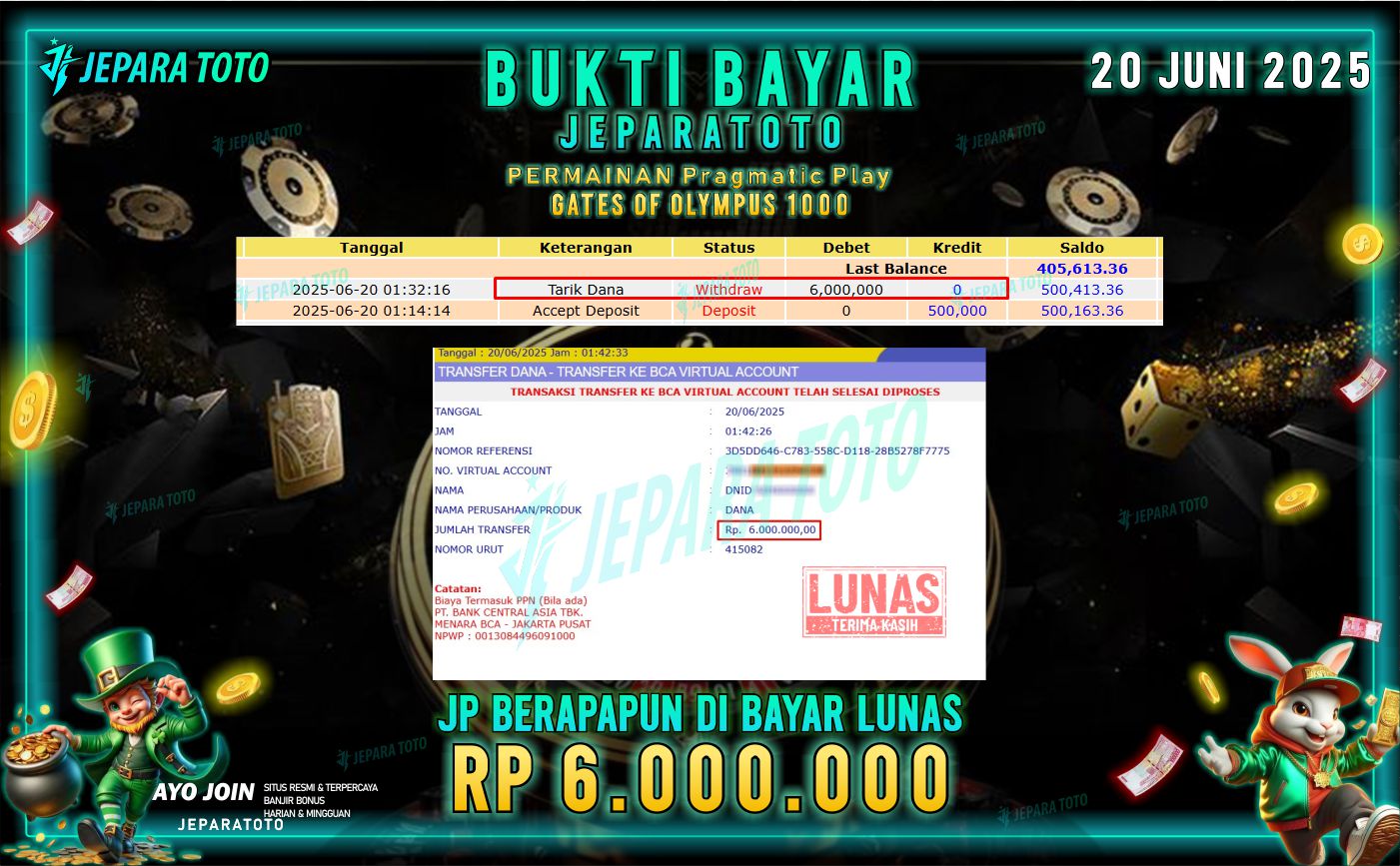 BUKTI KEMENANGAN MEMBER JEPARATOTO |  GATES OF OLYMPUS 1000