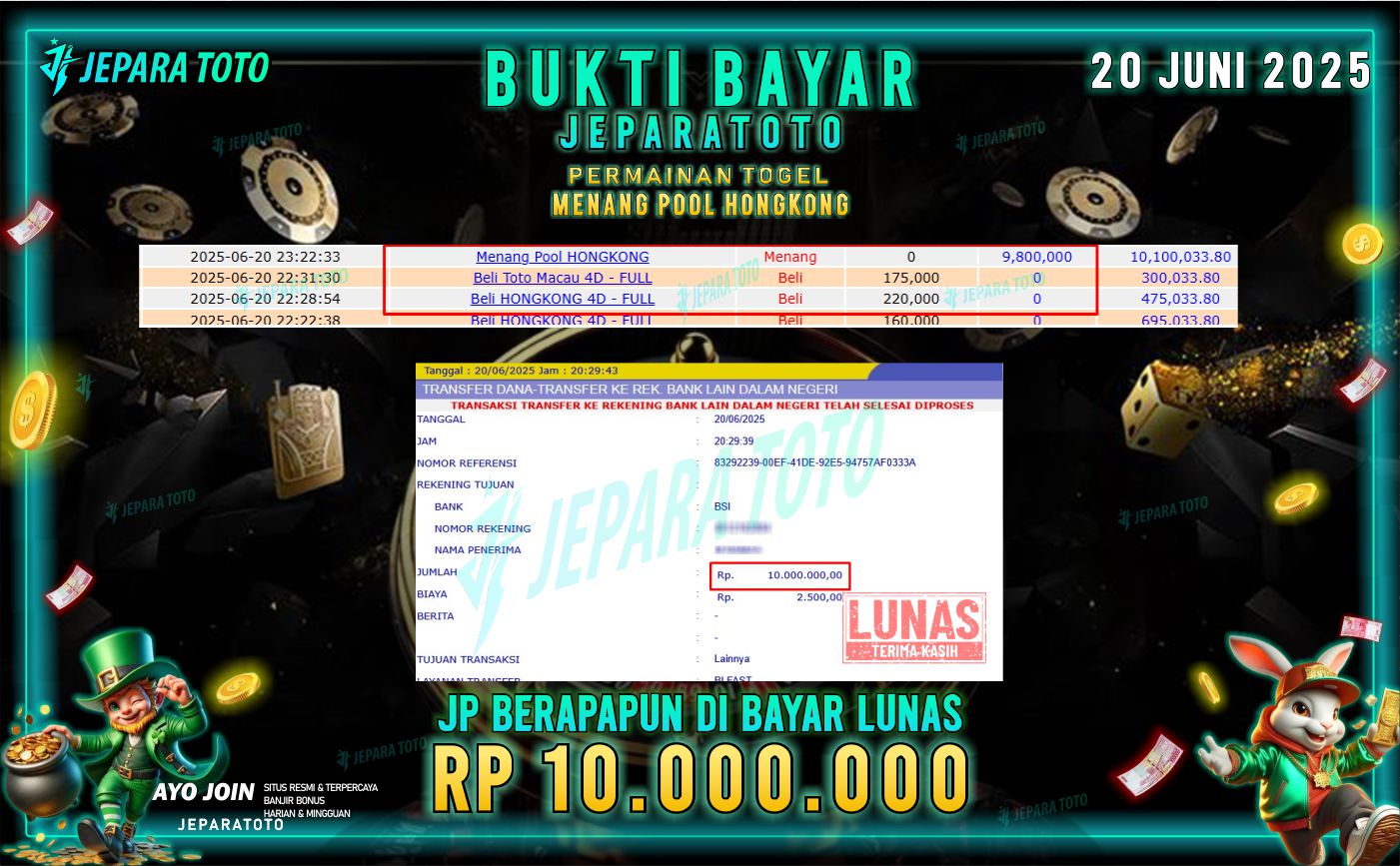 BUKTI KEMENANGAN MEMBER JEPARATOTO | HONKONG LOTTO