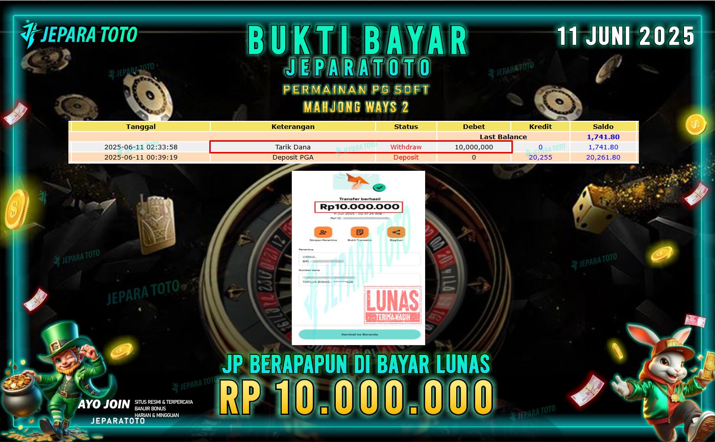 BUKTI KEMENANGAN MEMBER JEPARATOTO | MAHJONG WAYS 2