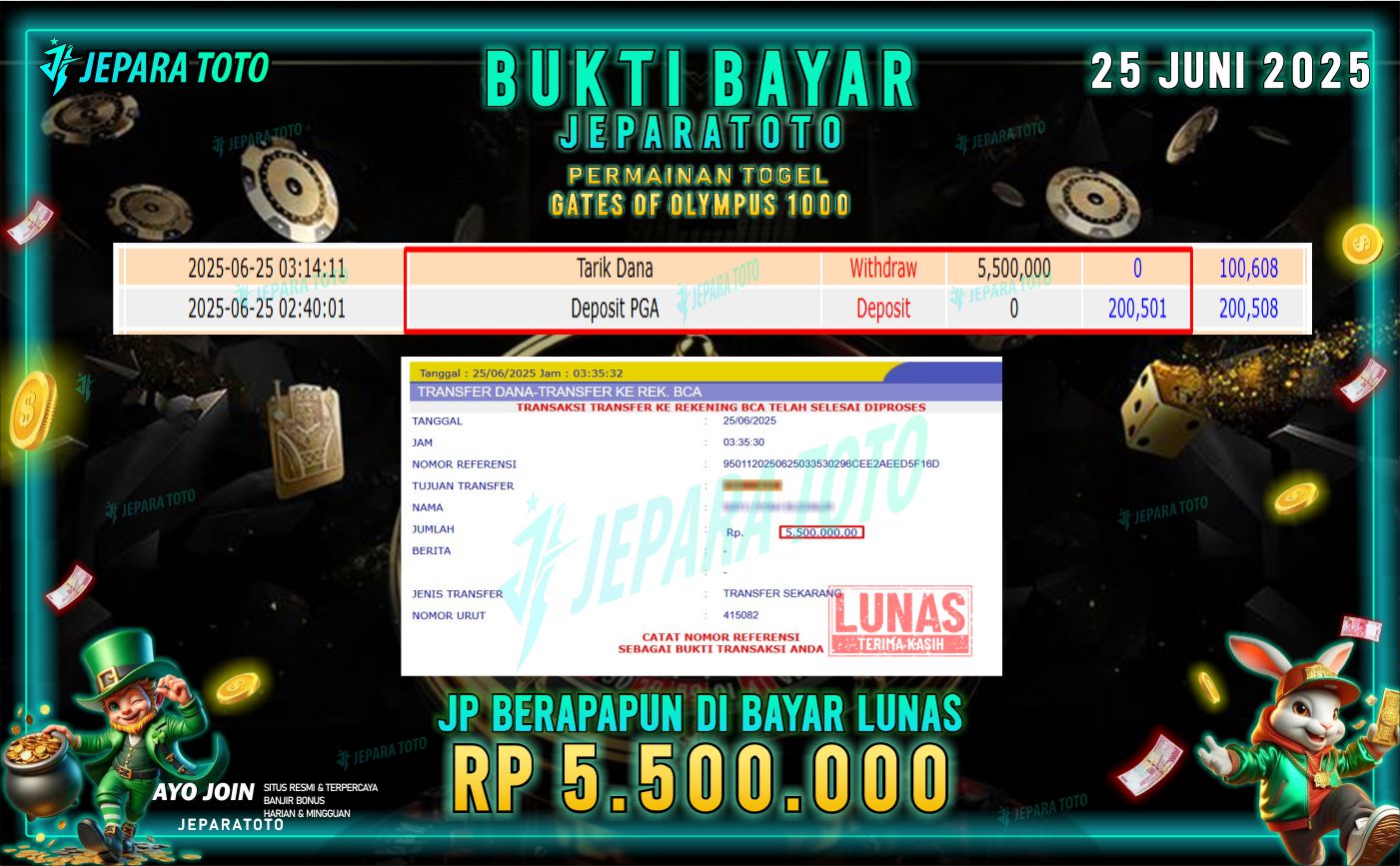 BUKTI KEMENANGAN MEMBER JEPARATOTO | GATES OF OLYMPUS 1000