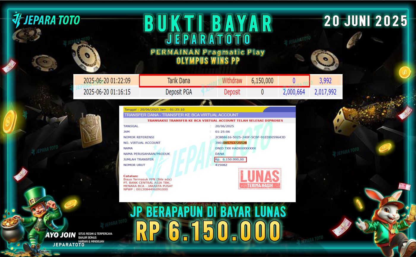 BUKTI KEMENANGAN MEMBER JEPARATOTO | OLYMPUS WINS PP