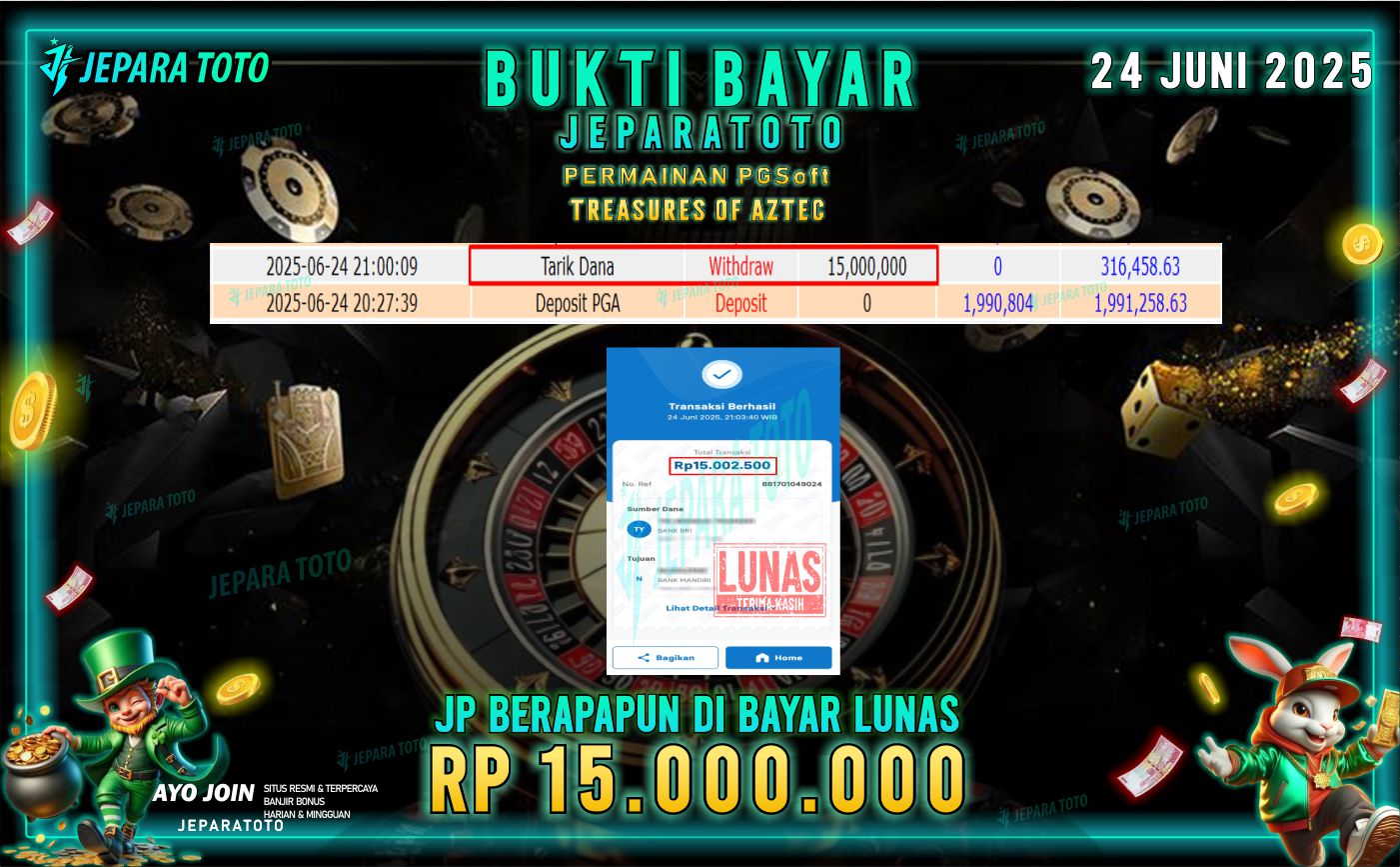 BUKTI KEMENANGAN MEMBER JEPARATOTO | Treasures of Aztec