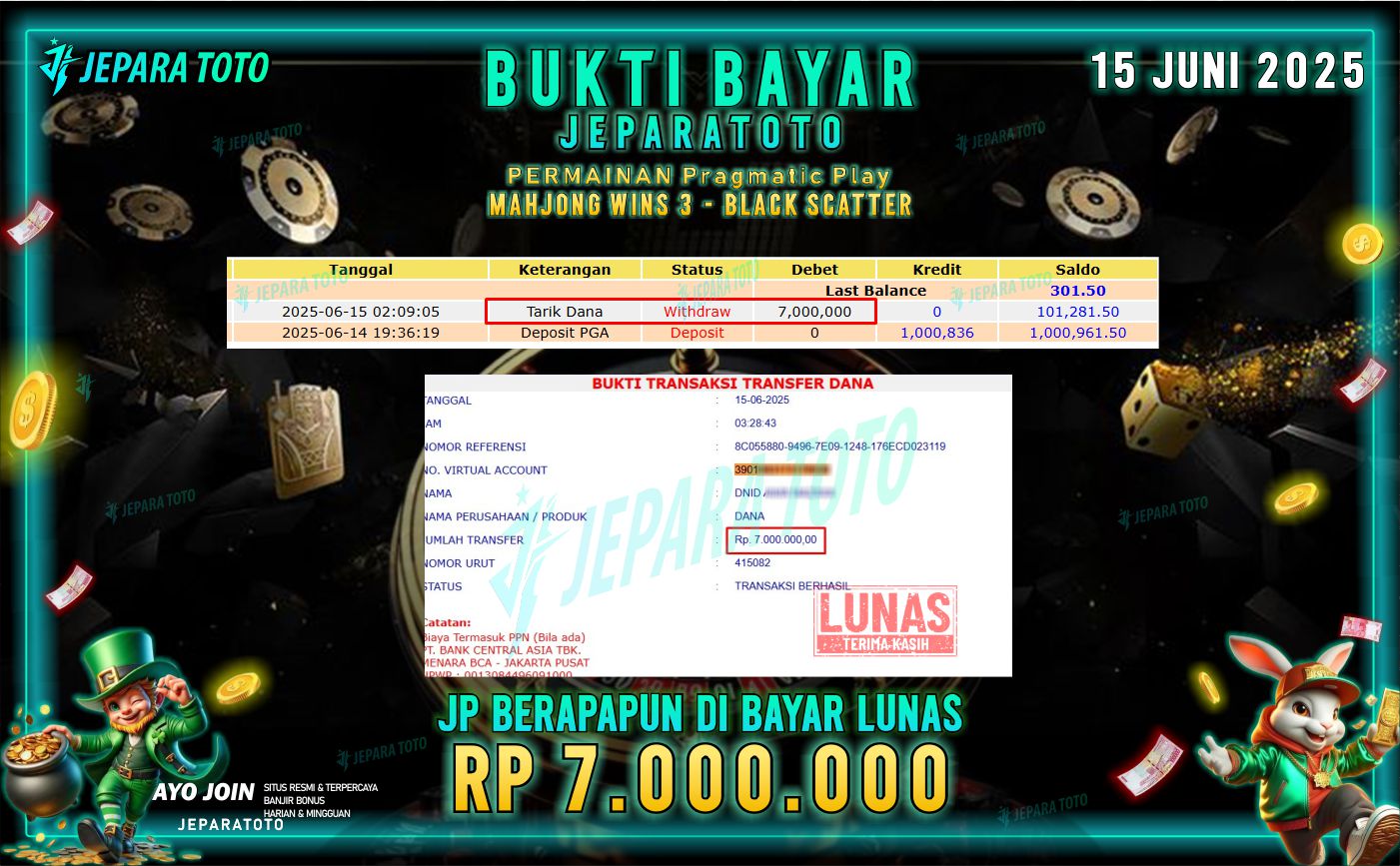 BUKTI KEMENANGAN MEMBER JEPARATOTO | Mahjong Wins 3 – Black Scatter