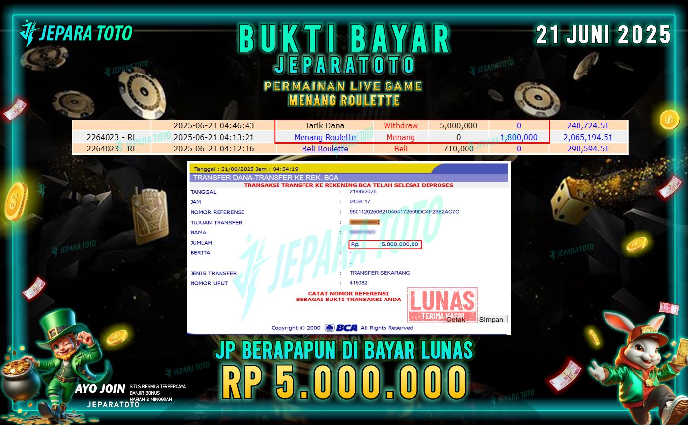 BUKTI KEMENANGAN MEMBER JEPARATOTO | MENANG ROULETTE