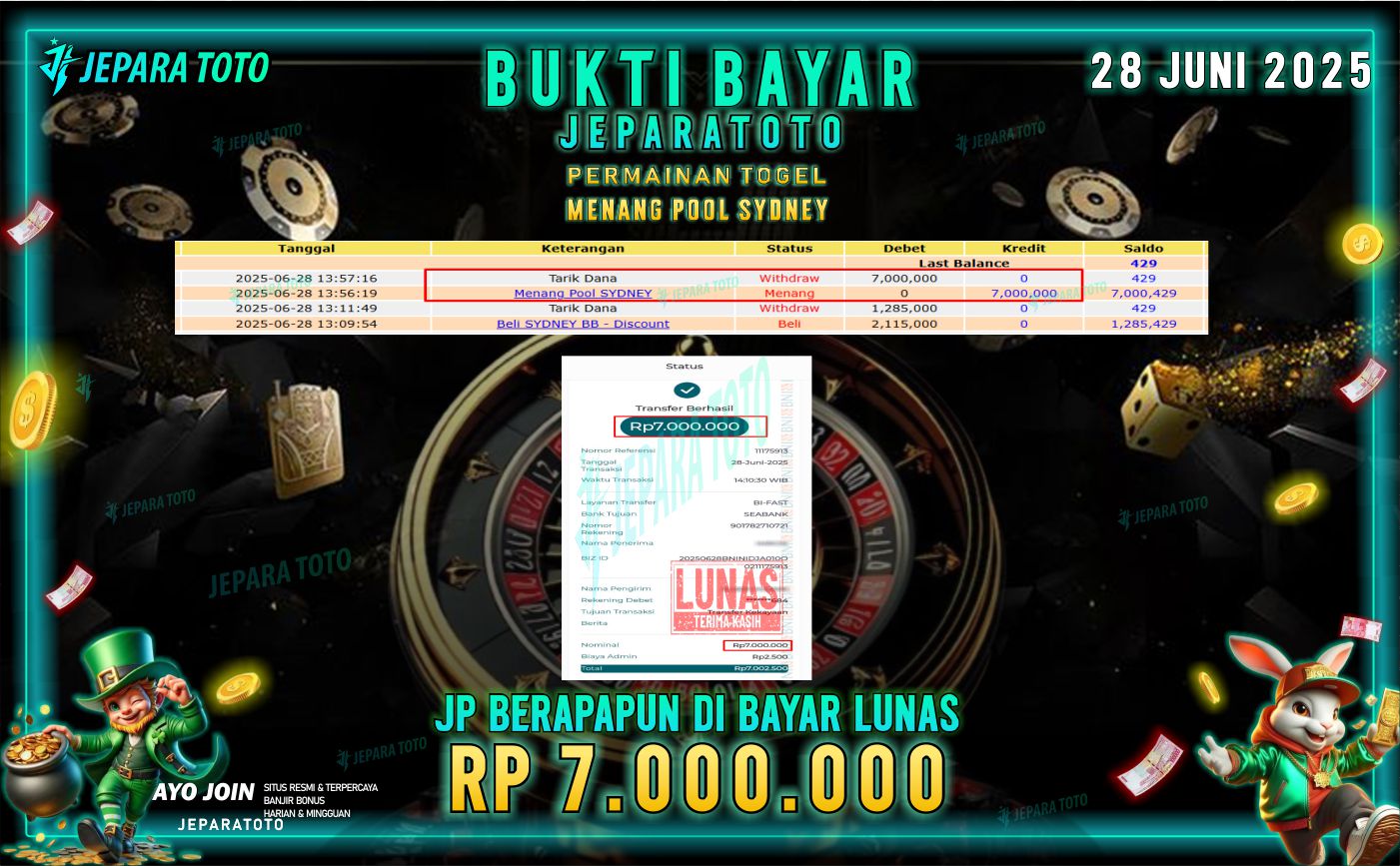 BUKTI KEMENANGAN MEMBER JEPARATOTO | POOL SYDNEY