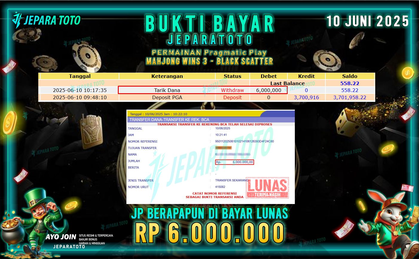 BUKTI KEMENANGAN MEMBER JEPARATOTO | Mahjong Wins 3 – Black Scatter