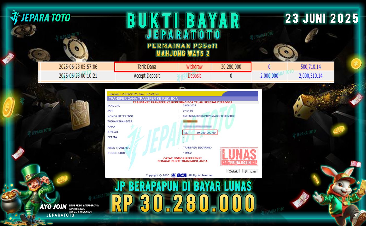 BUKTI KEMENANGAN MEMBER JEPARATOTO | MAHJONG WAYS 2
