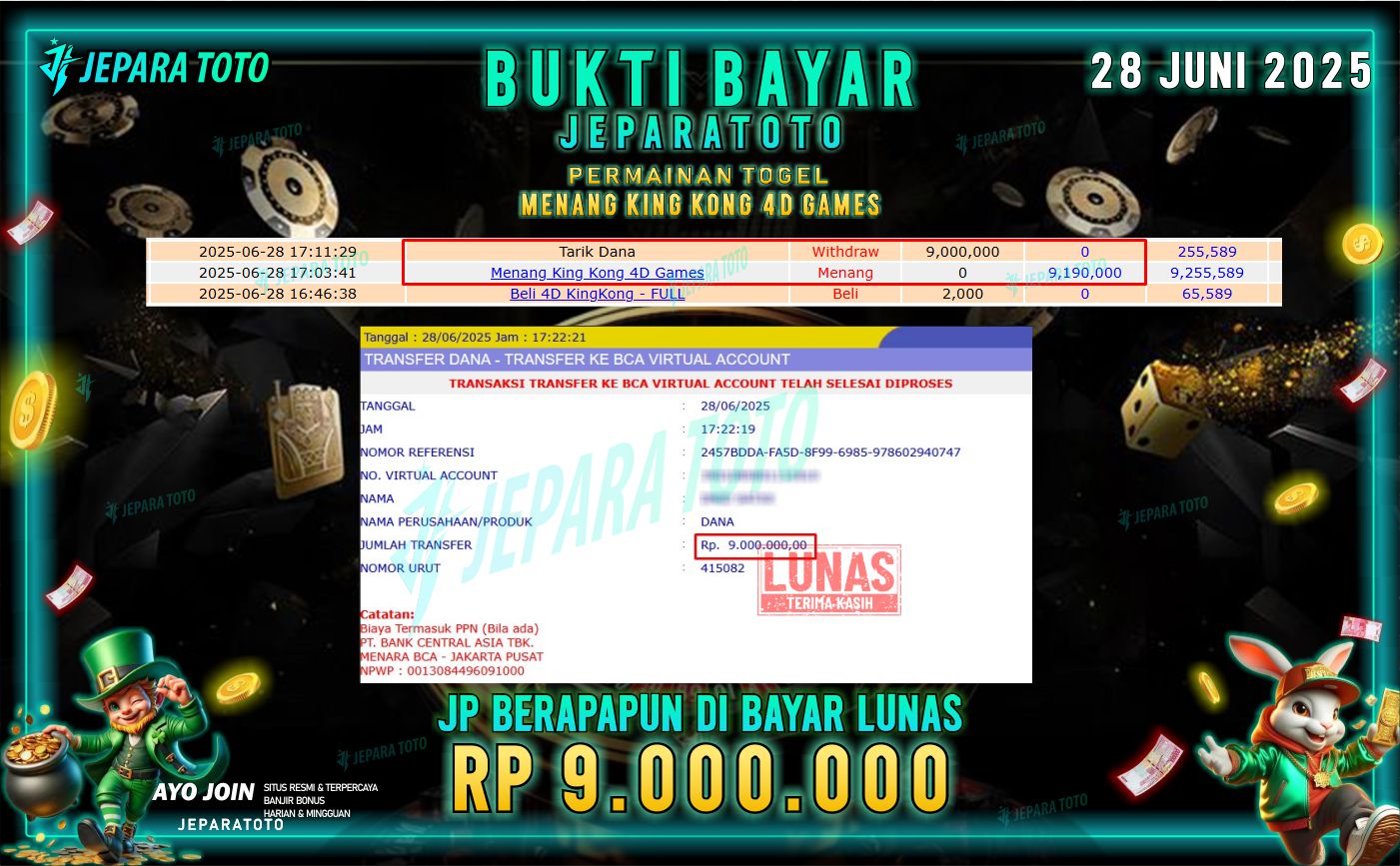 BUKTI KEMENANGAN MEMBER JEPARATOTO | KING KONG 4D GAMES