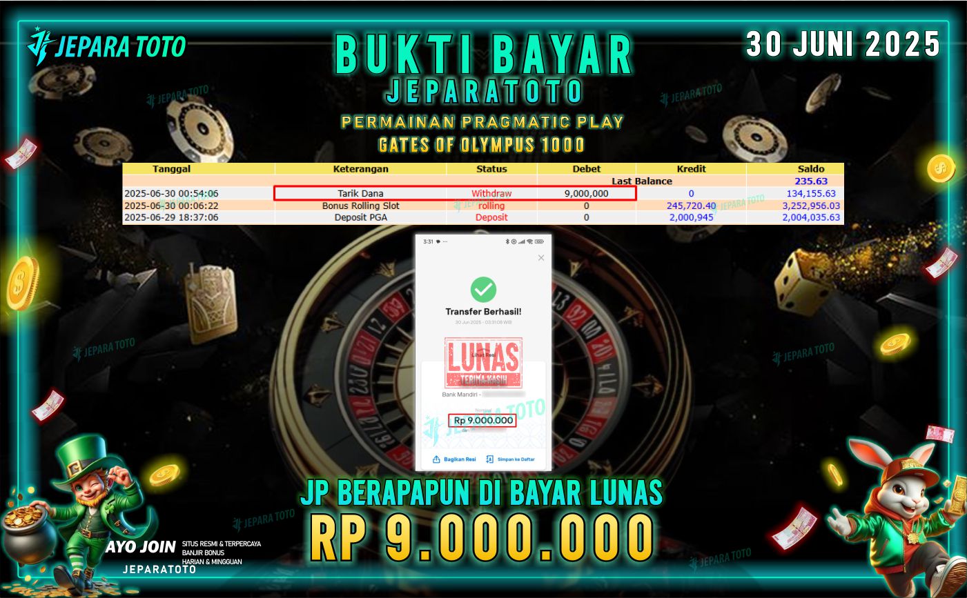 BUKTI KEMENANGAN MEMBER JEPARATOTO | GATES OF OLYMPUS 1000