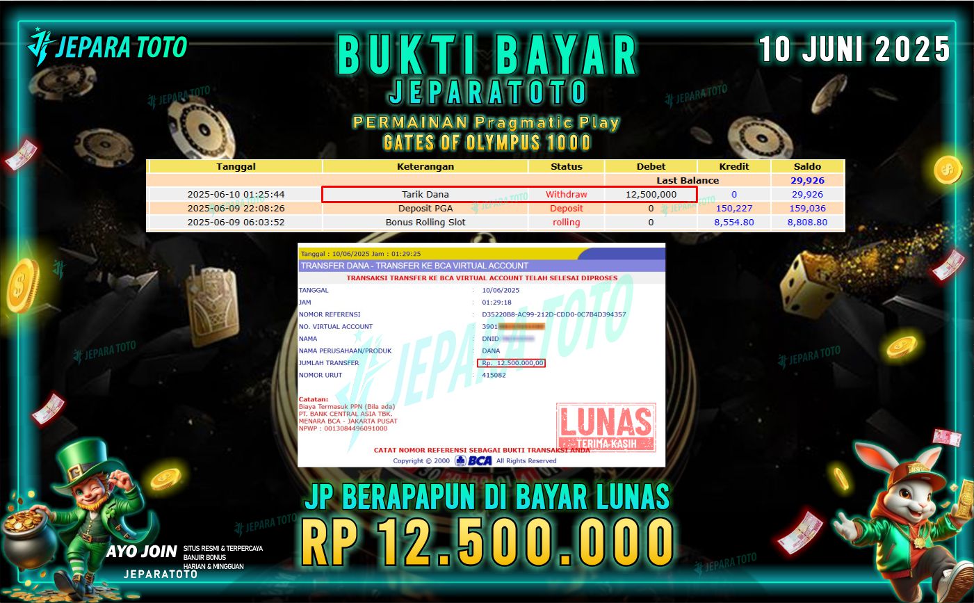 BUKTI KEMENANGAN MEMBER JEPARATOTO | GATES OF OLYMPUS 1000