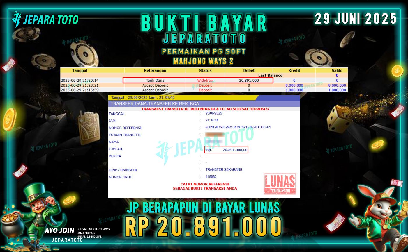BUKTI KEMENANGAN MEMBER JEPARATOTO | MAHJONG WAYS 2