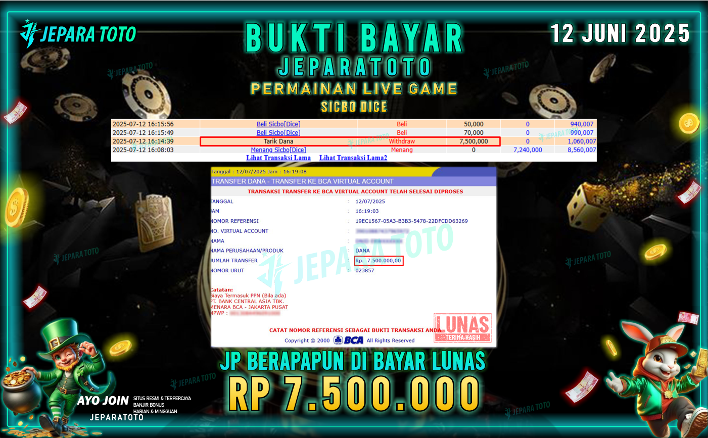 BUKTI KEMENANGAN MEMBER JEPARATOTO | SICBO DICE