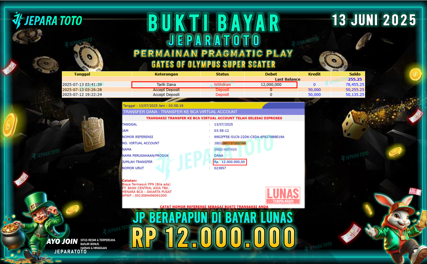 BUKTI KEMENANGAN MEMBER JEPARATOTO | GATES OF OLYMPUS SUPER SCATER