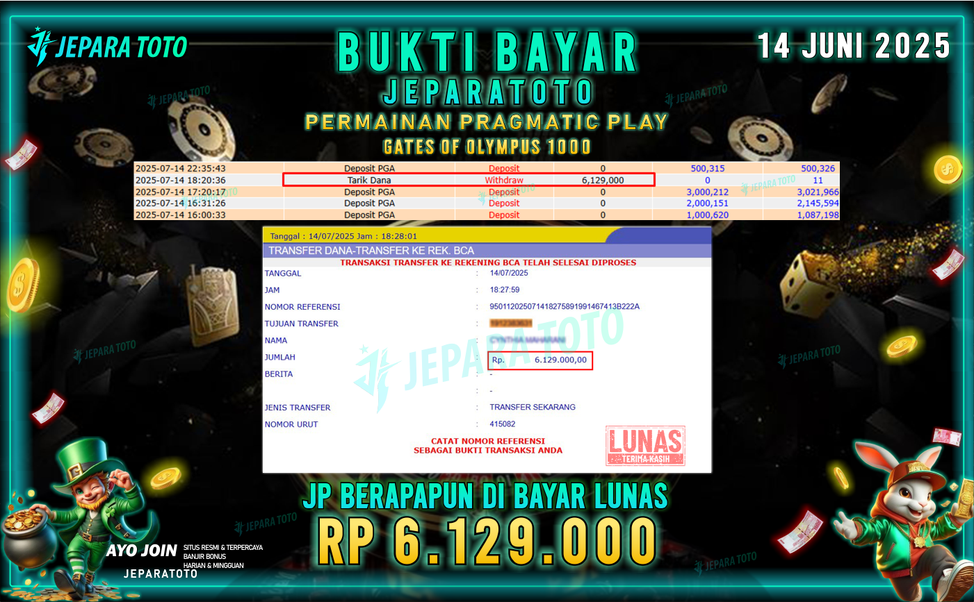 BUKTI KEMENANGAN MEMBER JEPARATOTO | GATES OF OLYMPUS 1000