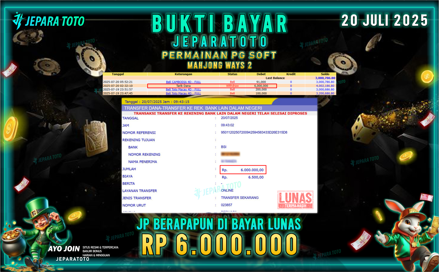 BUKTI KEMENANGAN MEMBER JEPARATOTO | MAHJONG WAYS 2