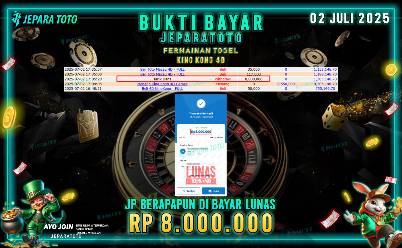BUKTI KEMENANGAN MEMBER JEPARATOTO | KING KONG 4D