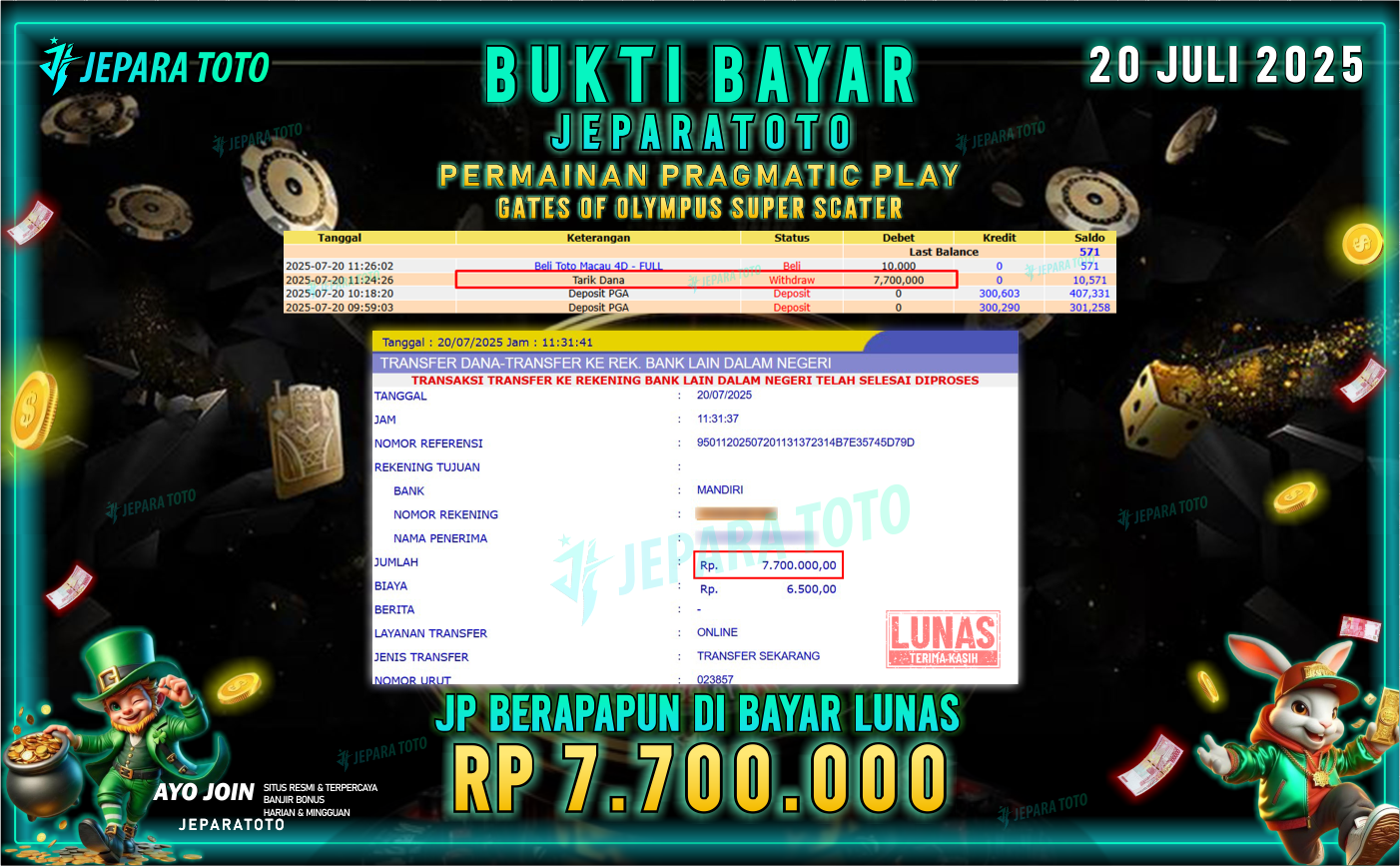 BUKTI KEMENANGAN MEMBER JEPARATOTO | GATES OF OLYMPUS SUPER SCATER