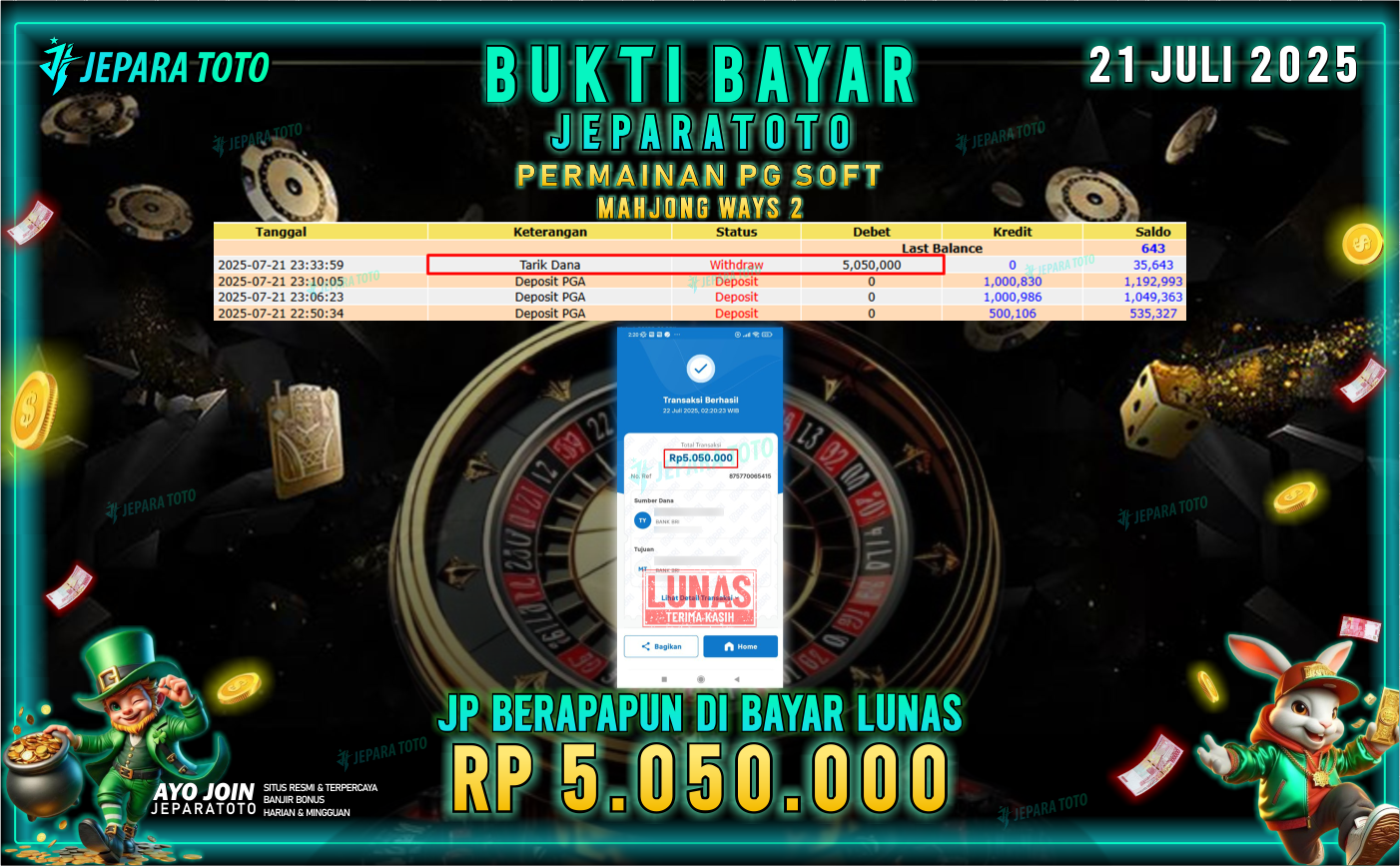BUKTI KEMENANGAN MEMBER JEPARATOTO | MAHJONG WAYS 2