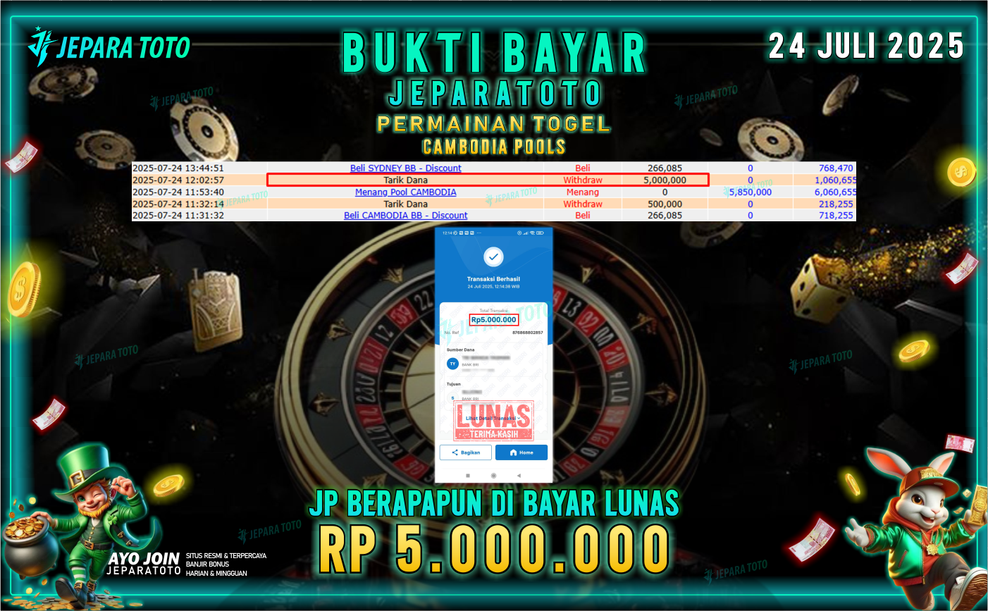 BUKTI KEMENANGAN MEMBER JEPARATOTO | CAMBODIA POOLS