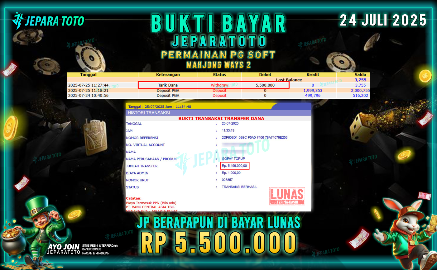 BUKTI KEMENANGAN MEMBER JEPARATOTO | MAHJONG WAYS 2