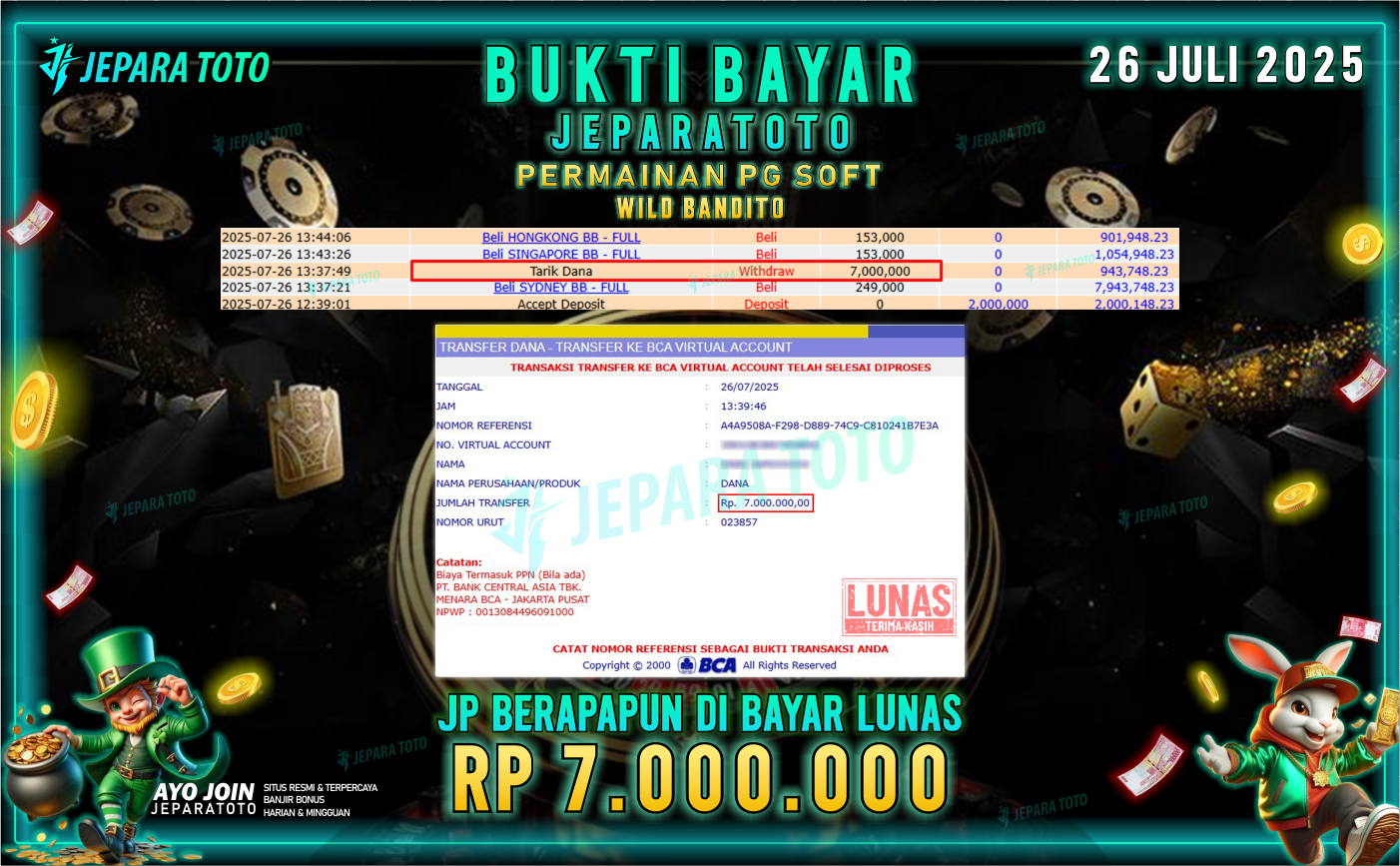 BUKTI KEMENANGAN MEMBER JEPARATOTO | WILD BANDITO