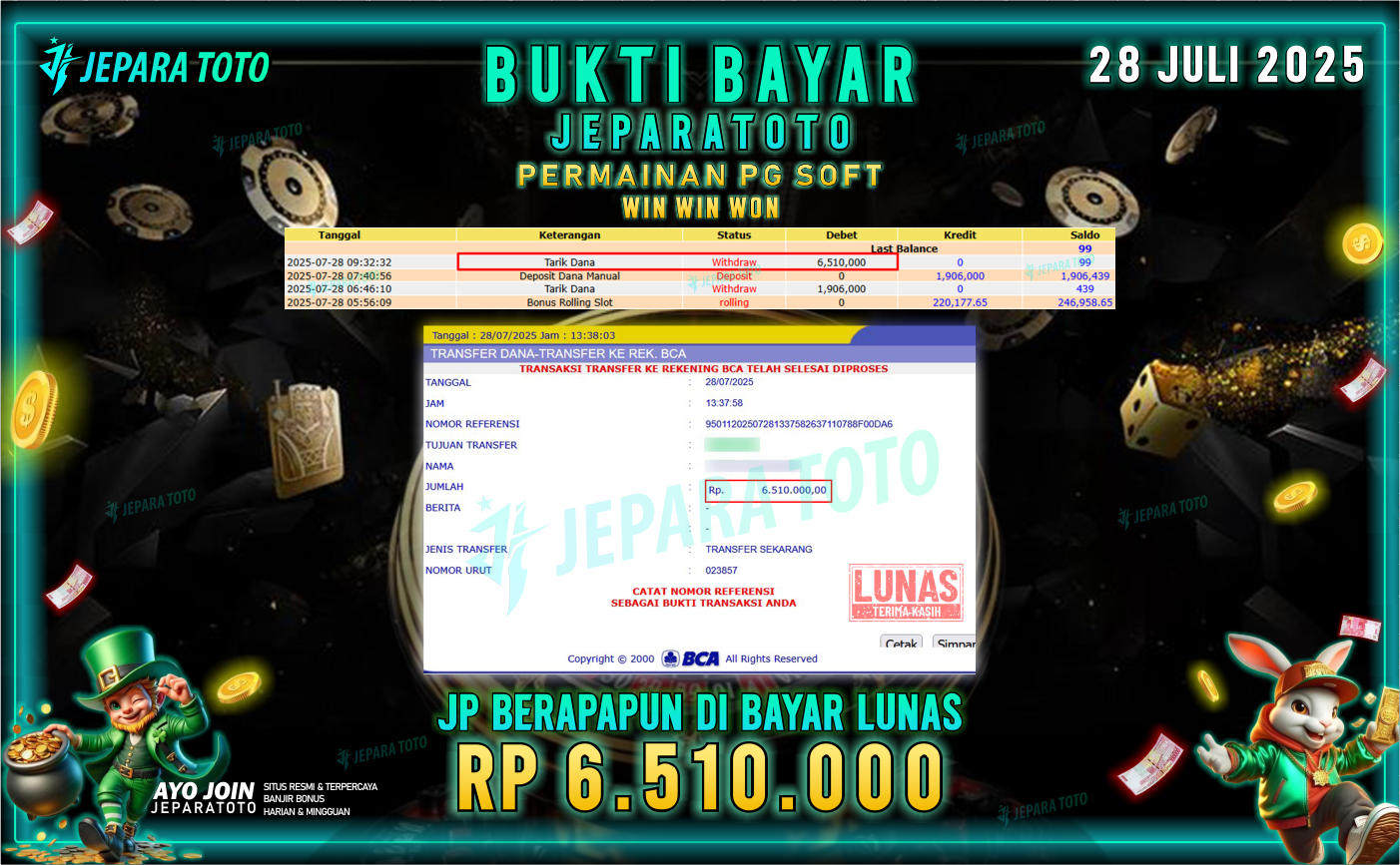 BUKTI KEMENANGAN MEMBER JEPARATOTO | WIN WIN WON
