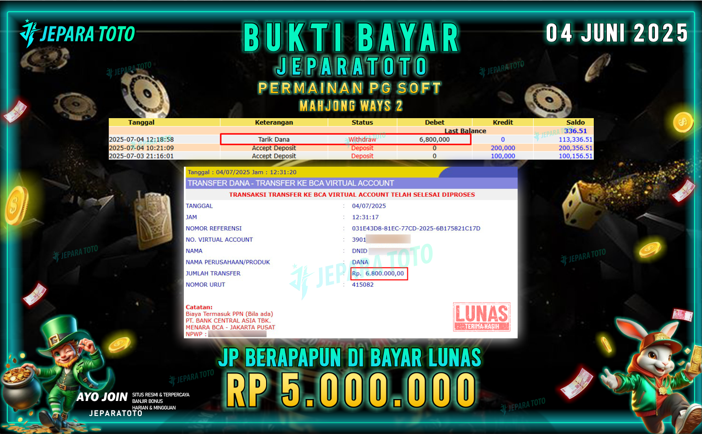 BUKTI KEMENANGAN MEMBER JEPARATOTO | MAHJONG WAYS 2