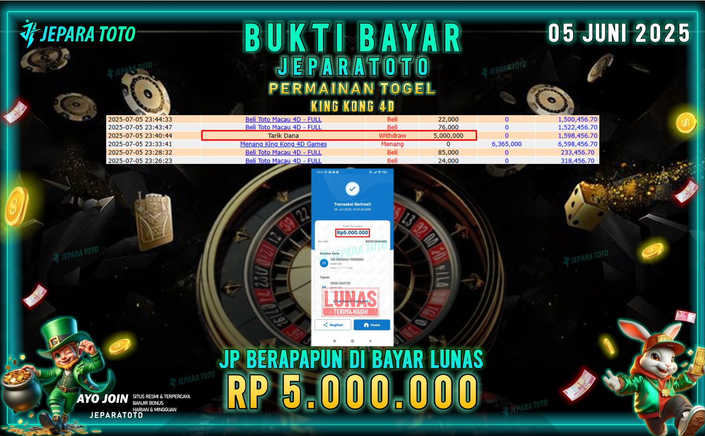 BUKTI KEMENANGAN MEMBER JEPARATOTO | KING KONG 4D