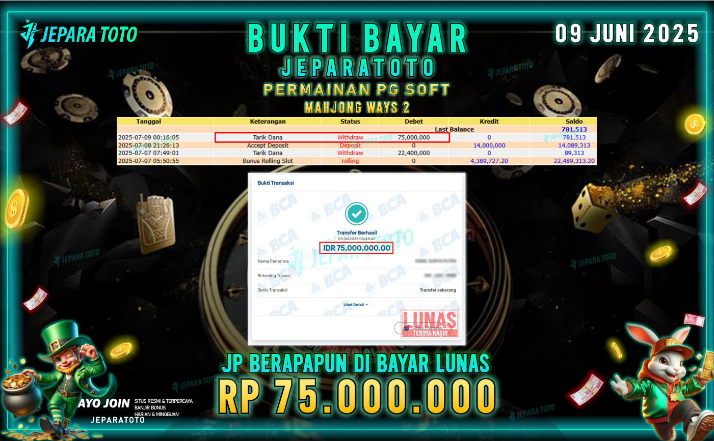 BUKTI KEMENANGAN MEMBER JEPARATOTO | MAHJONG WAYS 2