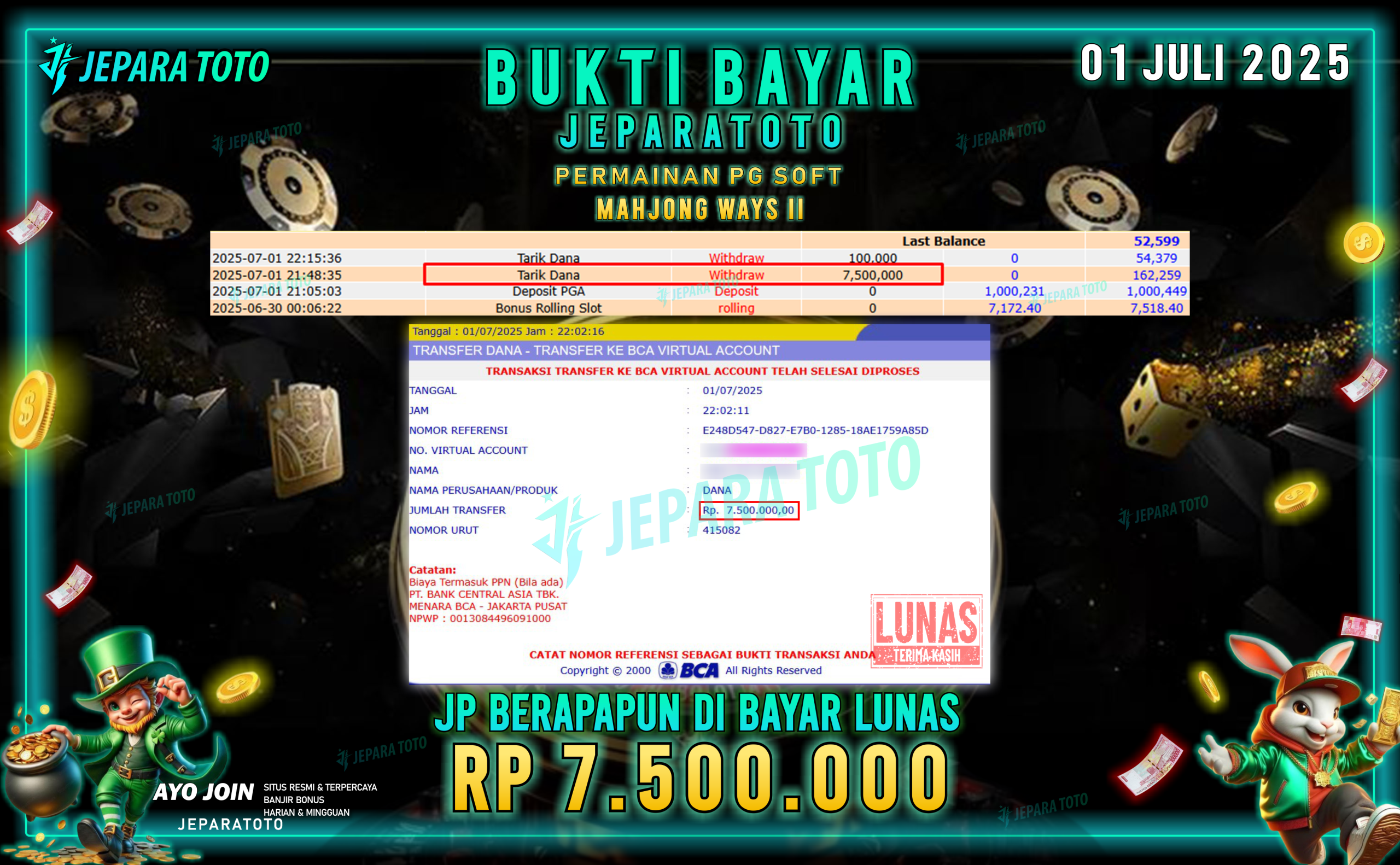BUKTI KEMENANGAN MEMBER JEPARATOTO | MAHJONG WAYS II