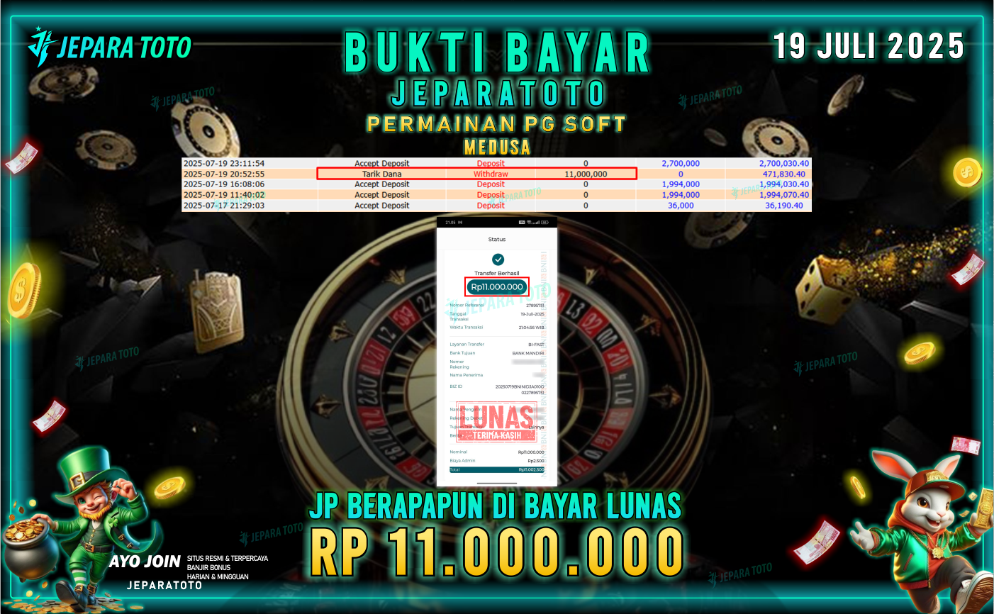 BUKTI KEMENANGAN MEMBER JEPARATOTO | MEDUSA