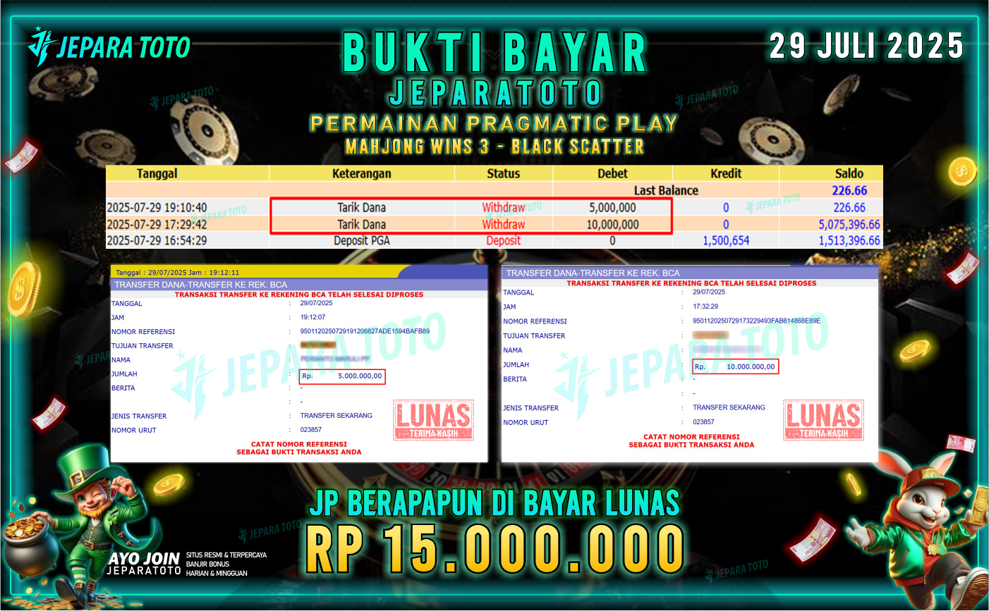 BUKTI KEMENANGAN MEMBER JEPARATOTO | MAHJONG WINS 3 – BLACK SCATTER