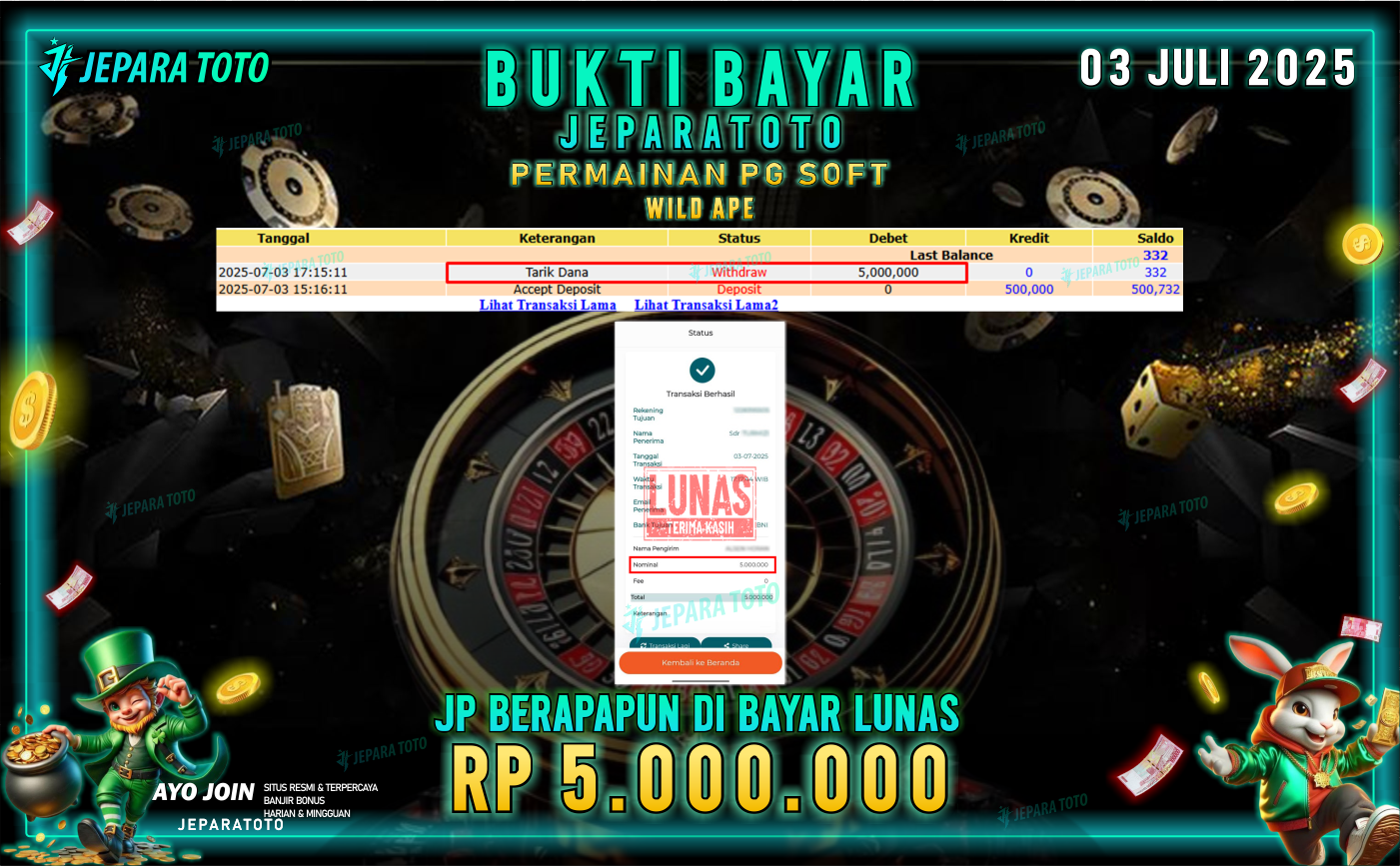 BUKTI KEMENANGAN MEMBER JEPARATOTO | WILD APE
