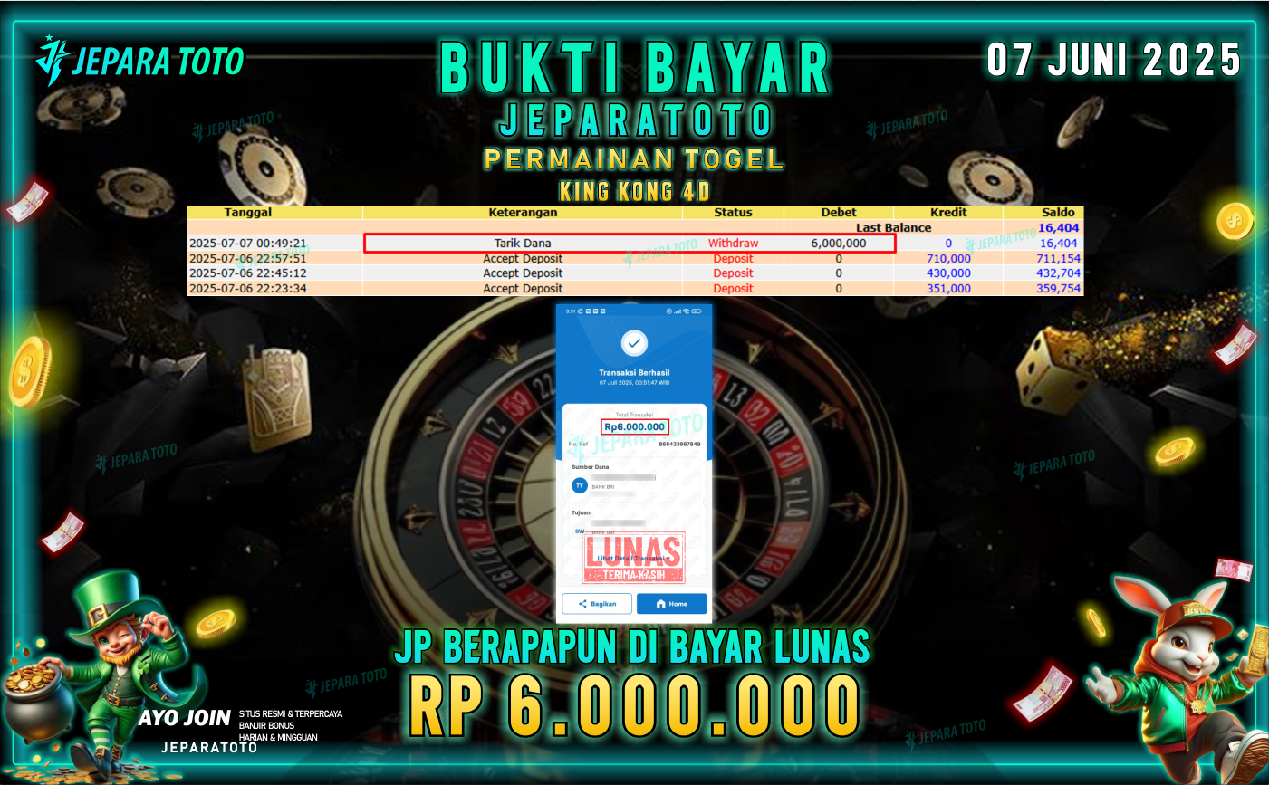 BUKTI KEMENANGAN MEMBER JEPARATOTO | KINGKONG 4D