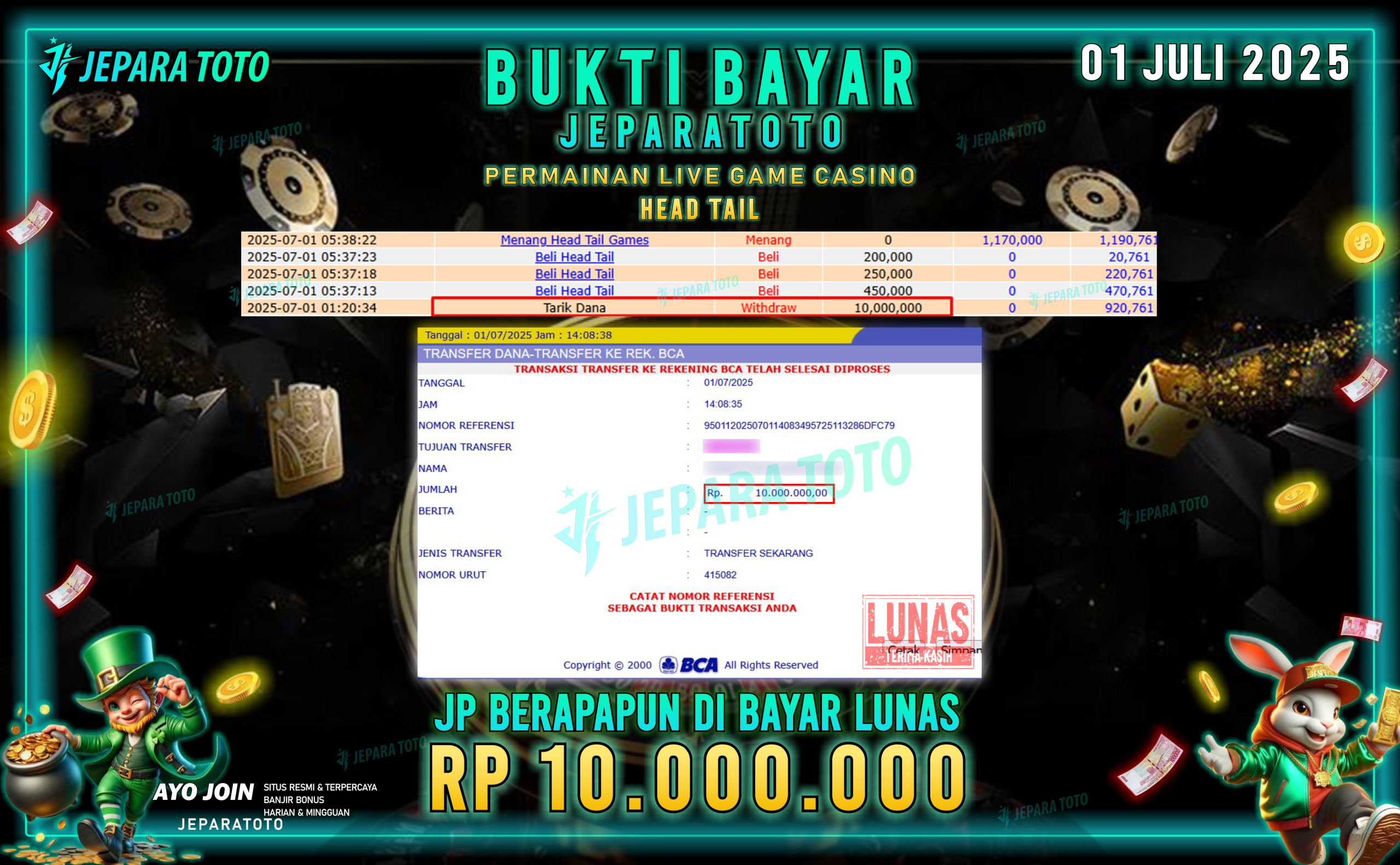 BUKTI KEMENANGAN MEMBER JEPARATOTO | HEAD TAIL