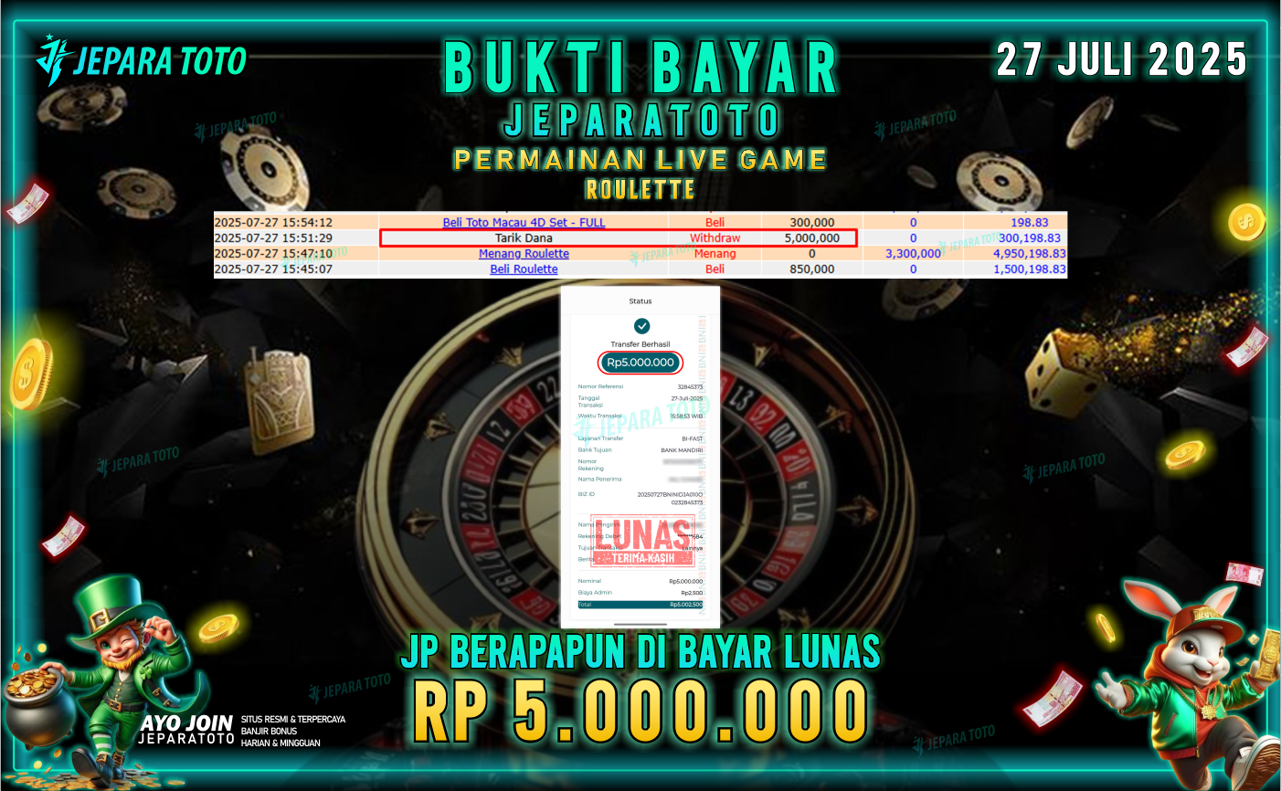 BUKTI KEMENANGAN MEMBER JEPARATOTO | ROULETTE
