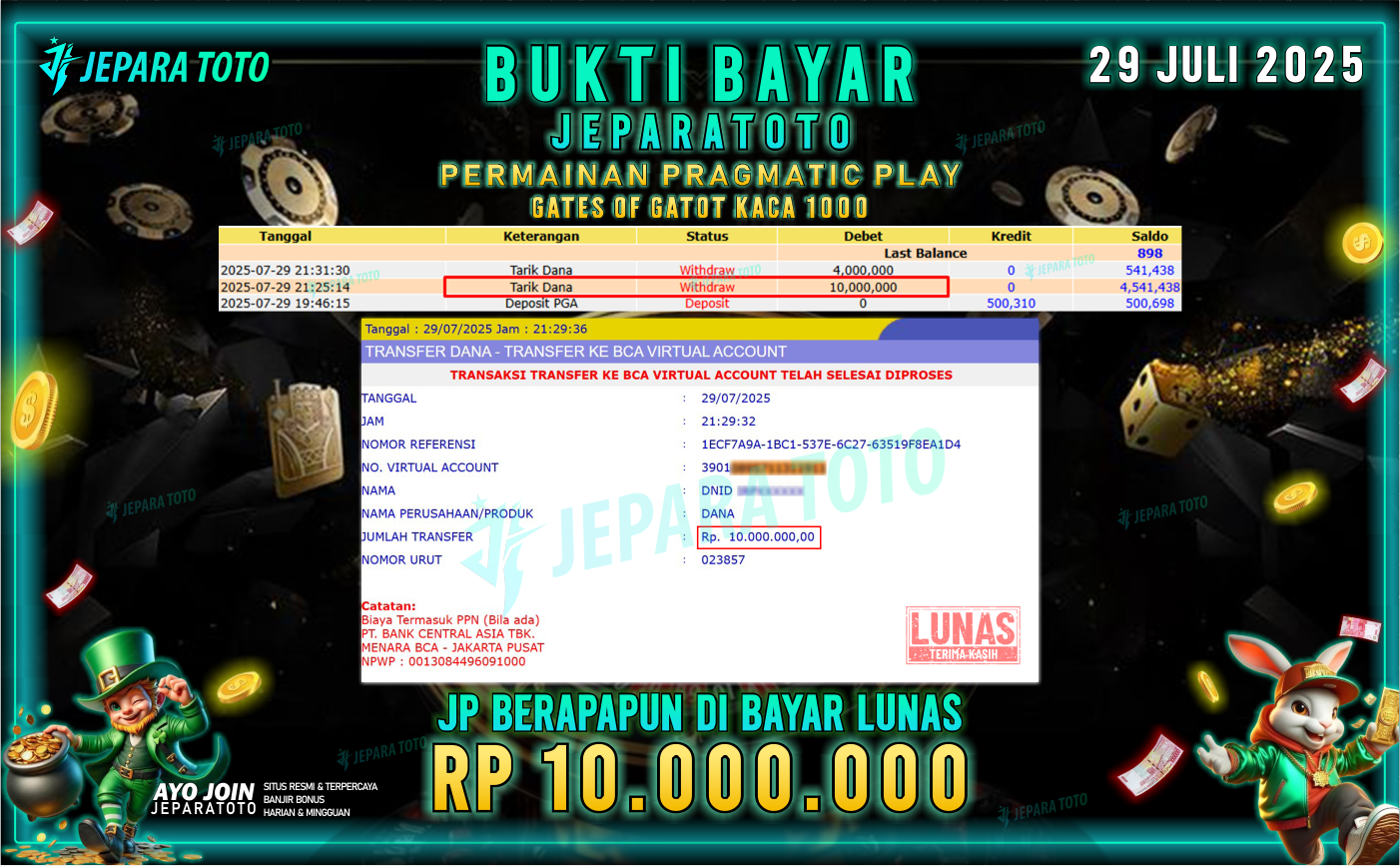 BUKTI KEMENANGAN MEMBER JEPARATOTO | GATES OF GATOT KACA 1000