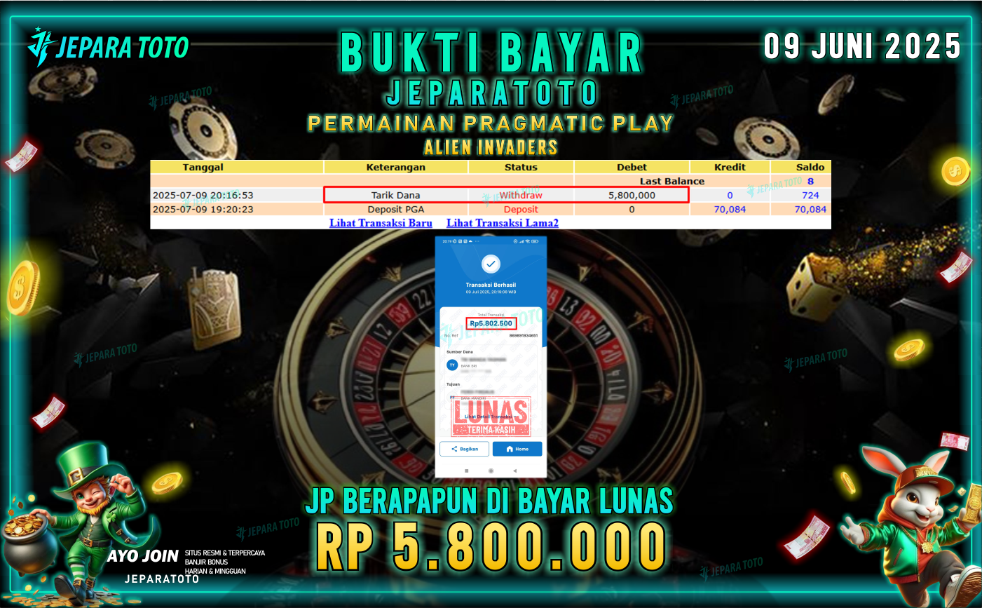 BUKTI KEMENANGAN MEMBER JEPARATOTO | ALIEN INVADERS