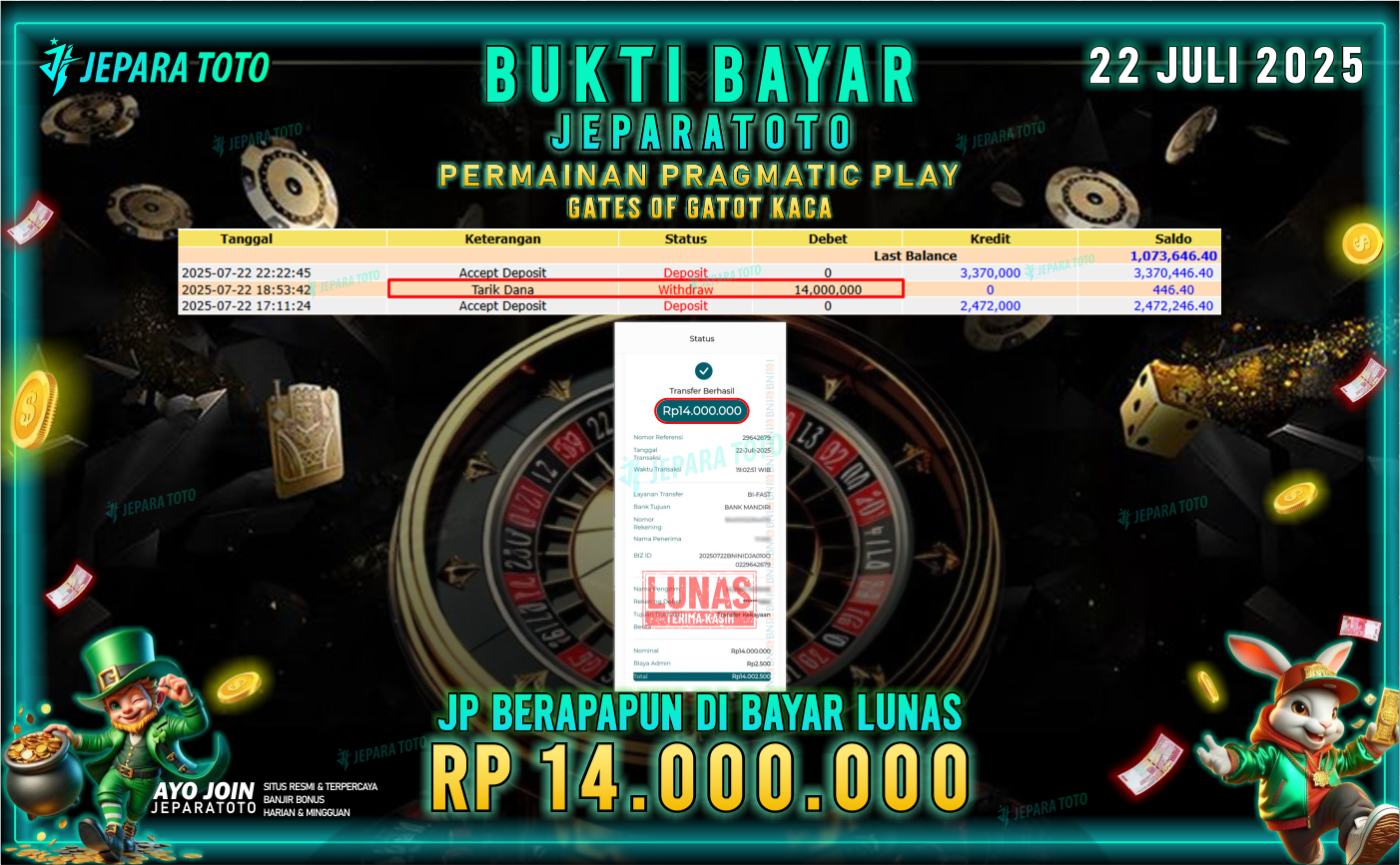 BUKTI KEMENANGAN MEMBER JEPARATOTO | GATES OF GATOT KACA